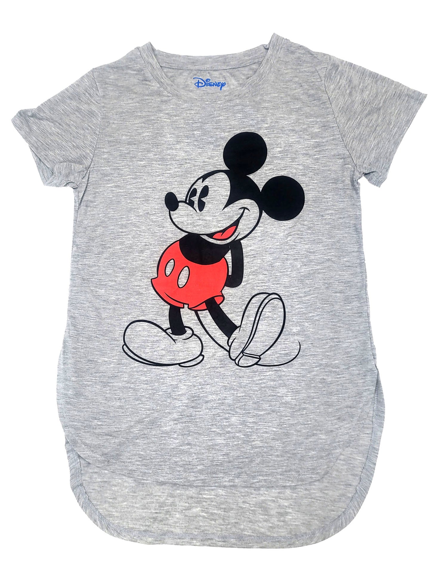 Disney Womens Mickey Mouse T-Shirt Heather Gray Hi-Low Hem Classic Print