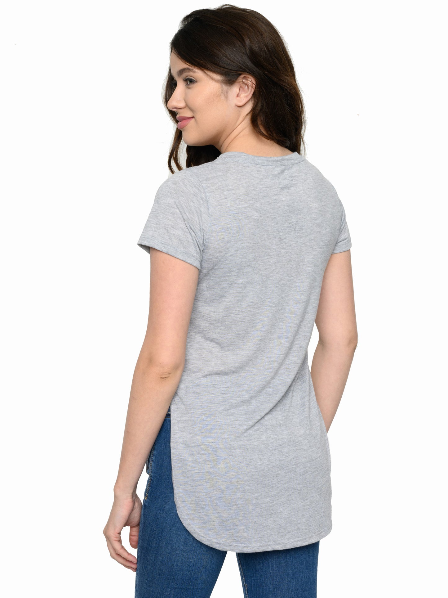 Womens Disney Classic Mickey Mouse Hi-Low Hem T-Shirt Heather Gray Junior Sizes