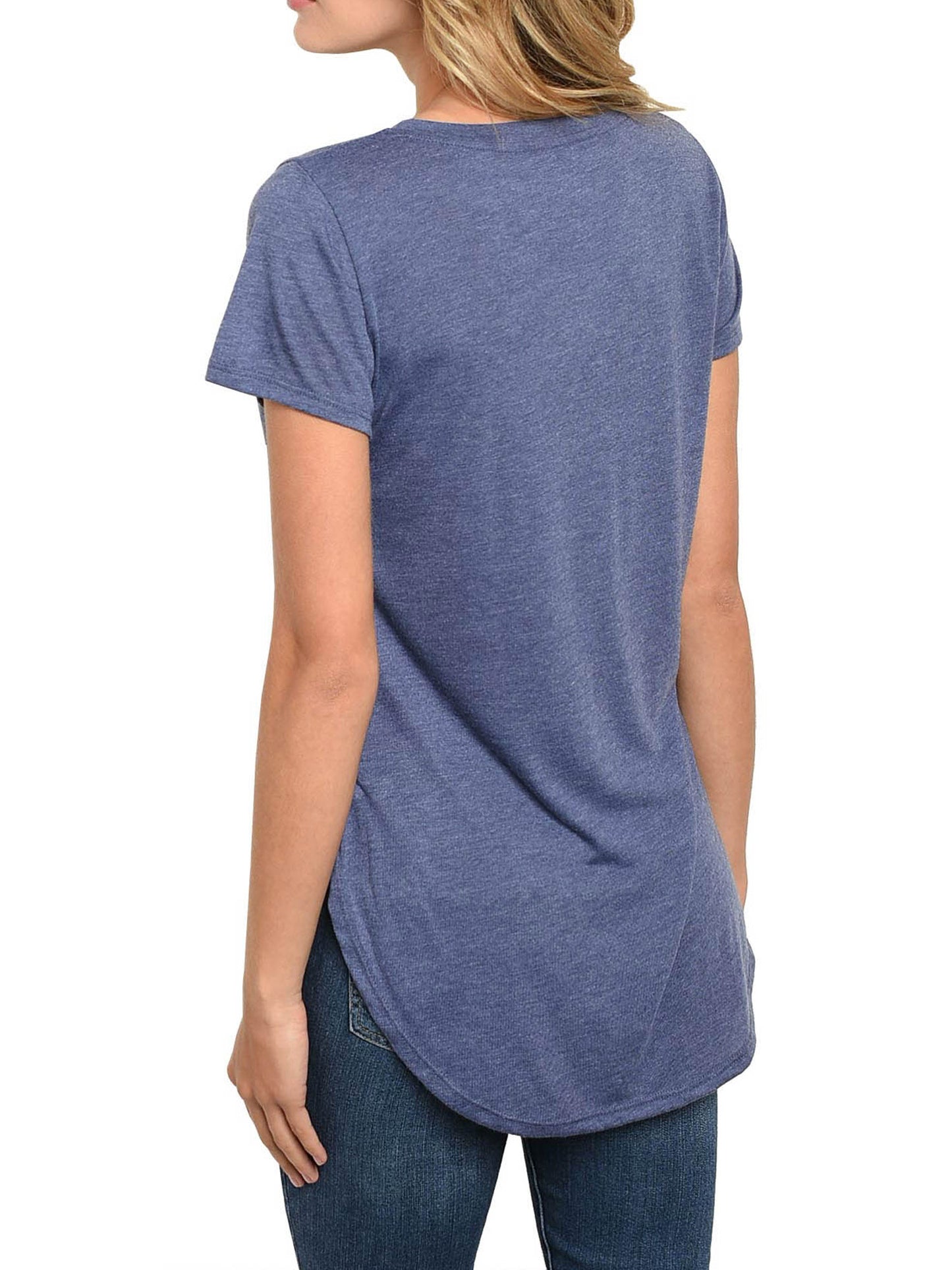 Juniors Disney Stitch T-Shirt Short Sleeve Hi-Low Heather Blue (Size Small Only)