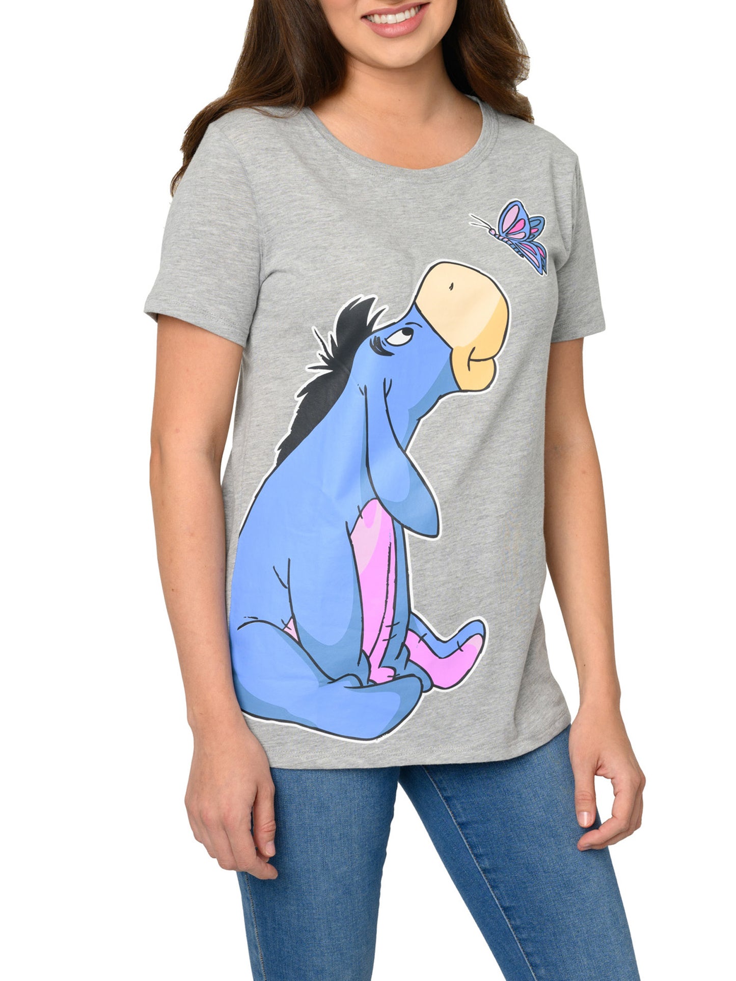 Disney Eeyore Butterfly T-Shirt Gray & Black Pajama Pants Loungewear Womens Set