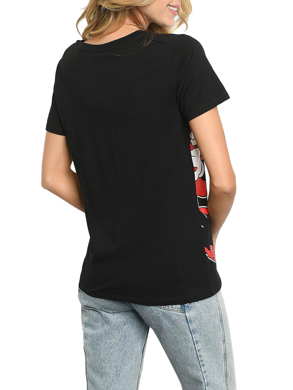 Disney Women's Minnie Mouse T-Shirt Leaning Short Sleeve Black (Size Small)