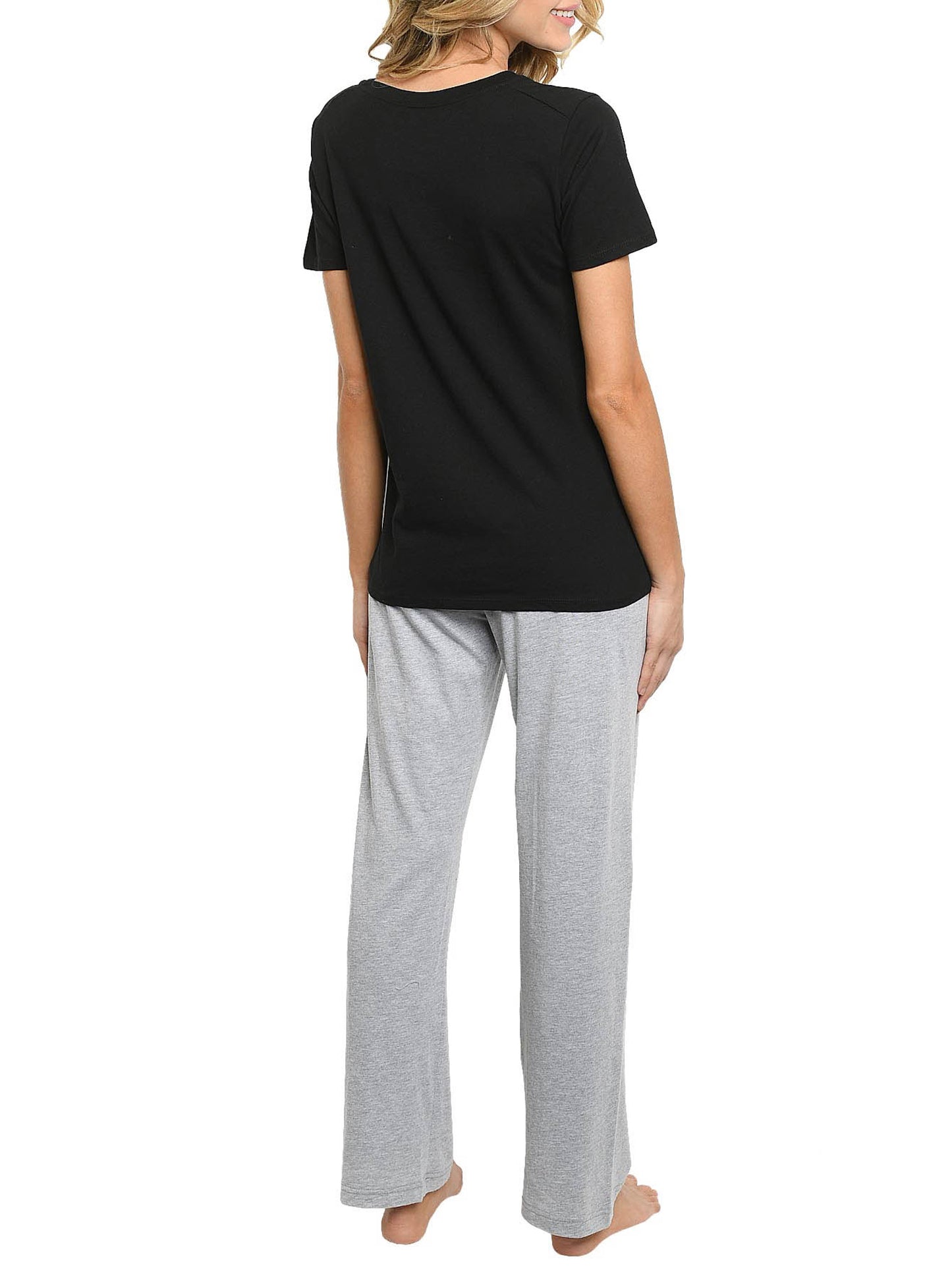 Disney Women's Minnie Mouse Leaning Bows Lounge Pajamas Gray 2 Piece Set