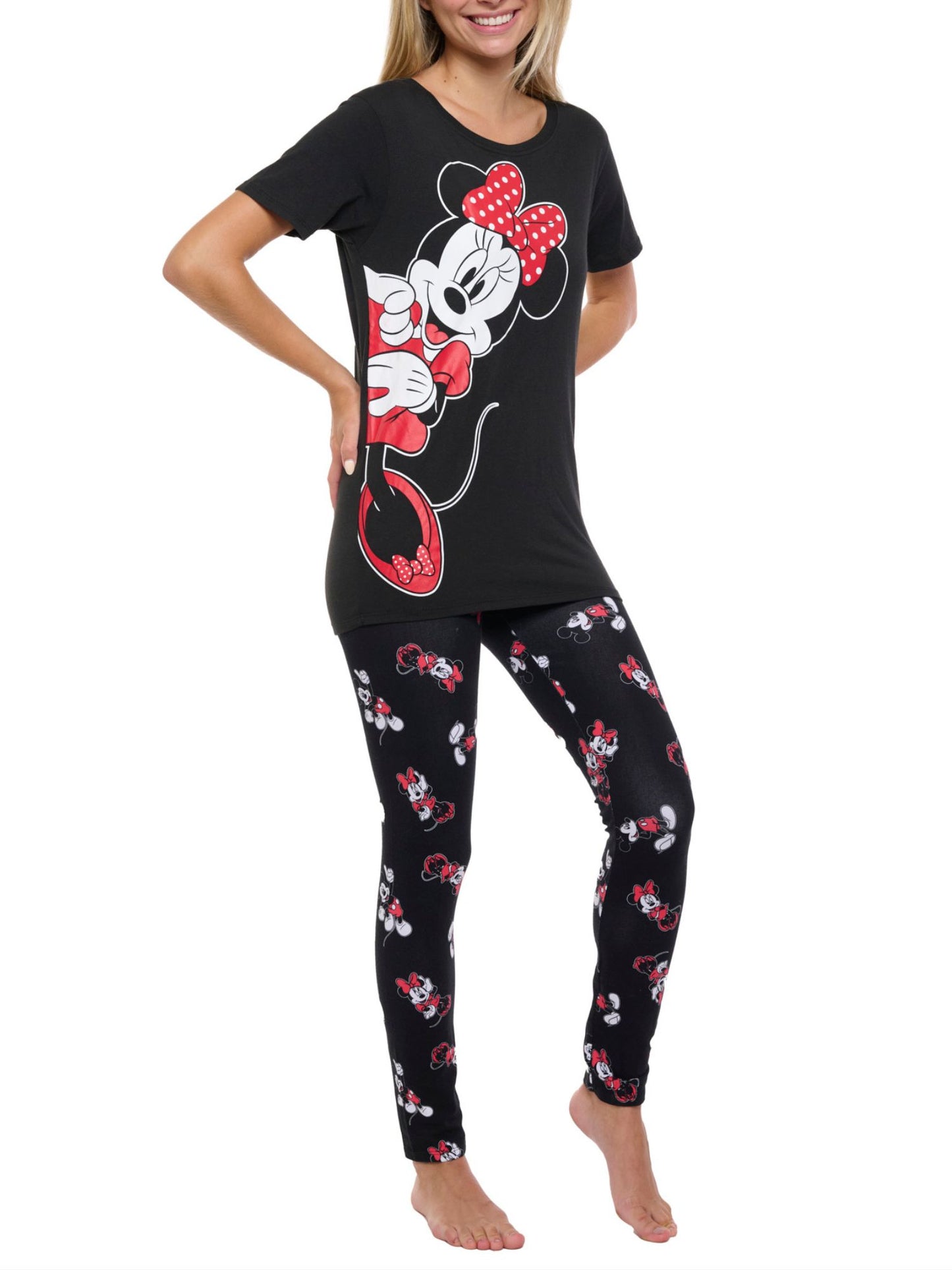 Disney Womens Mickey and Minnie Mouse T-Shirt & Leggings 2-Piece Loungewear Set