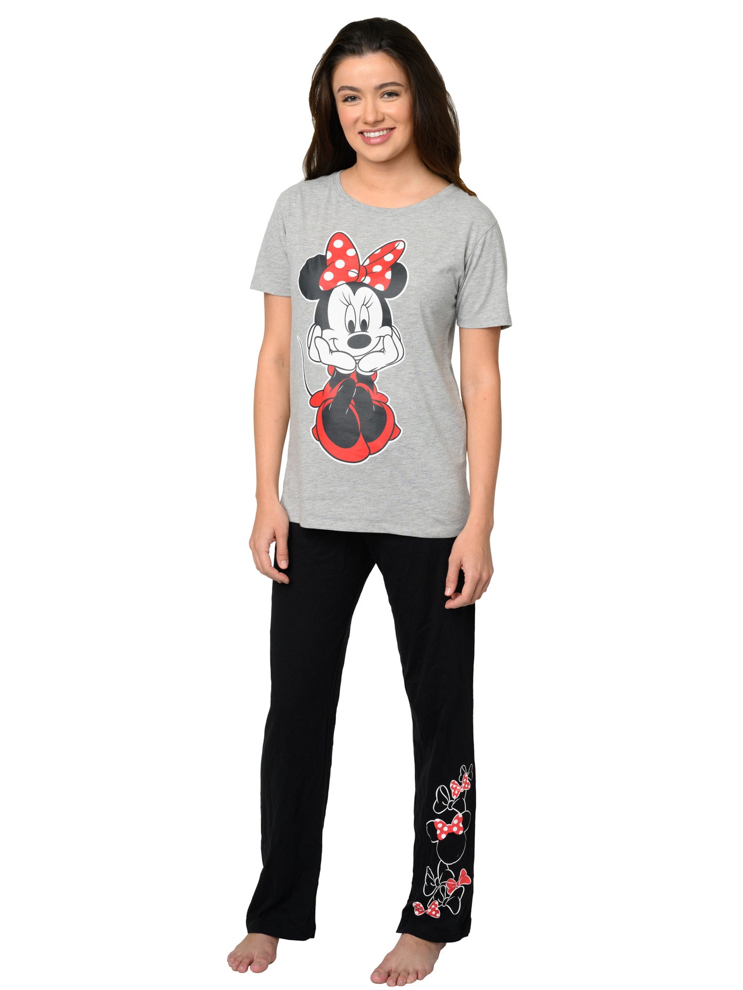 Disney Women's Minnie Mouse T-Shirt & Lounge Pants Pajama Set Gray Black