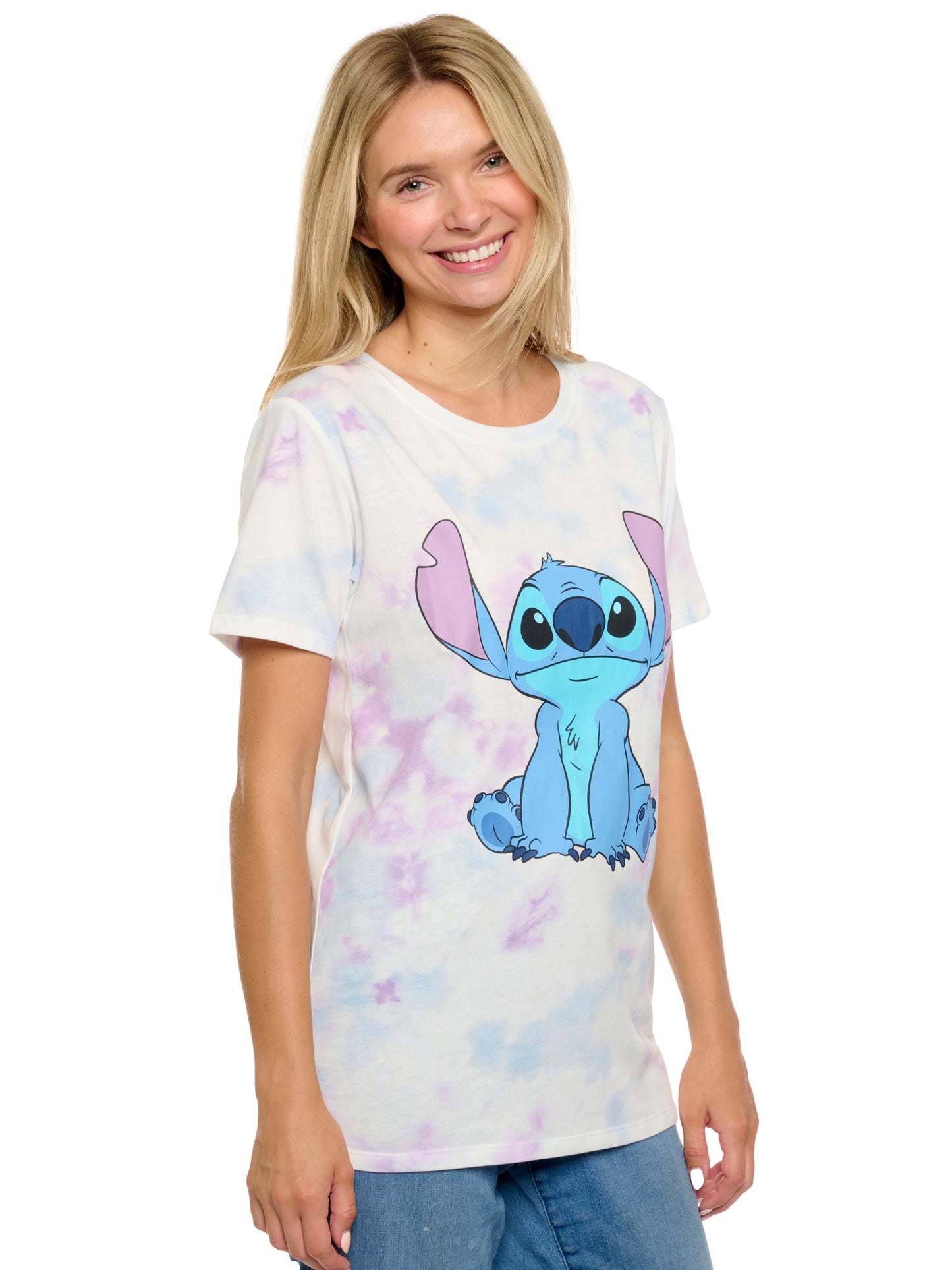 Women's Disney Stitch T-Shirt Pastel Tie Dye Short Sleeve White
