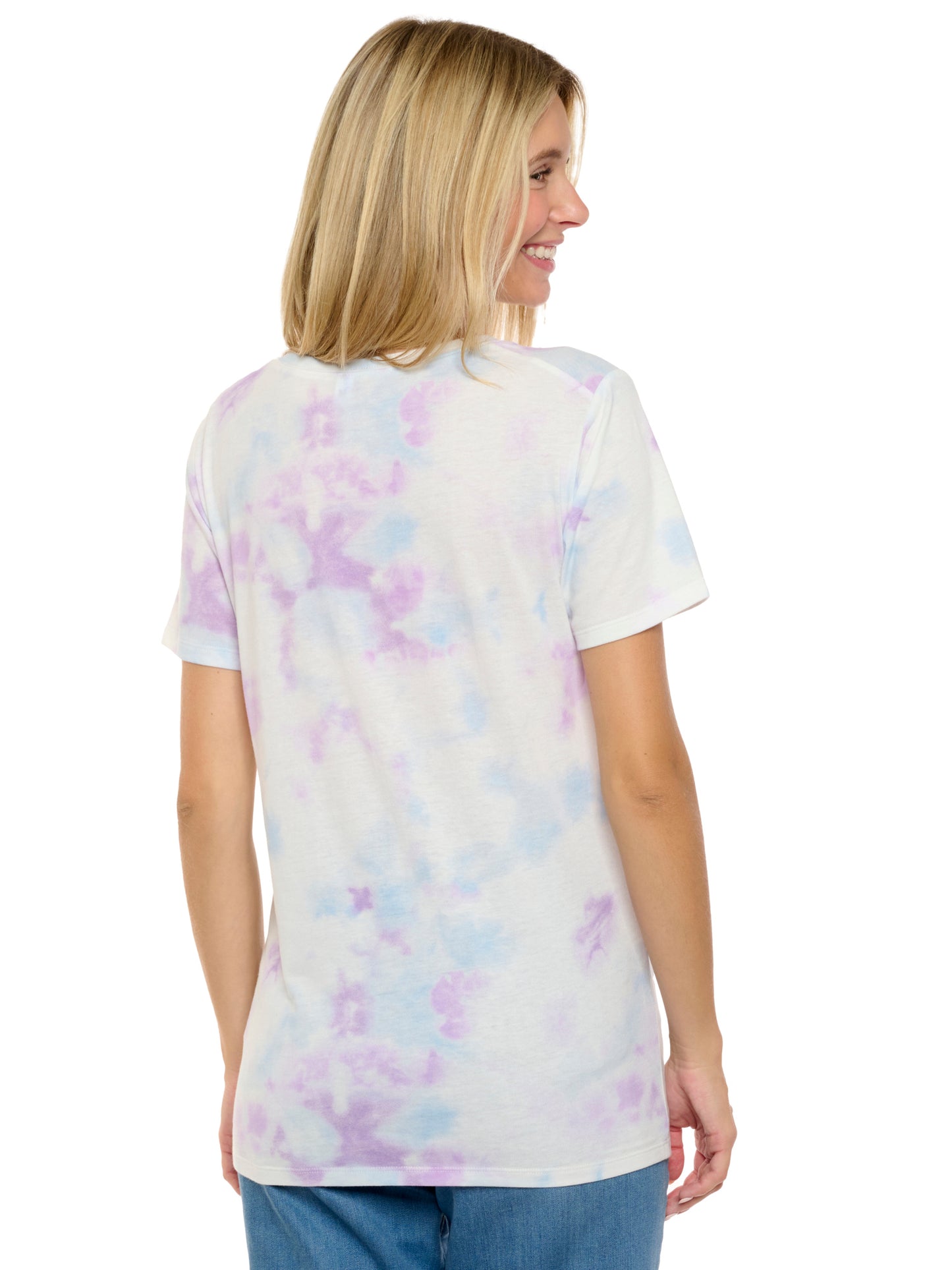 Women's Disney Stitch T-Shirt Pastel Tie Dye Short Sleeve White (Size Large)