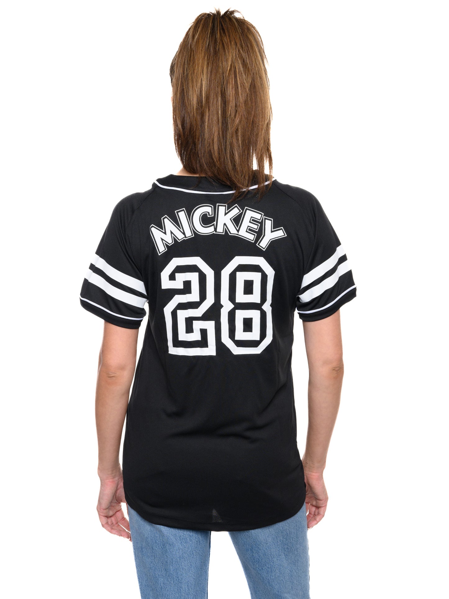 Women's Mickey Mouse Baseball Jersey Black Button Down Shirt (Size Small)