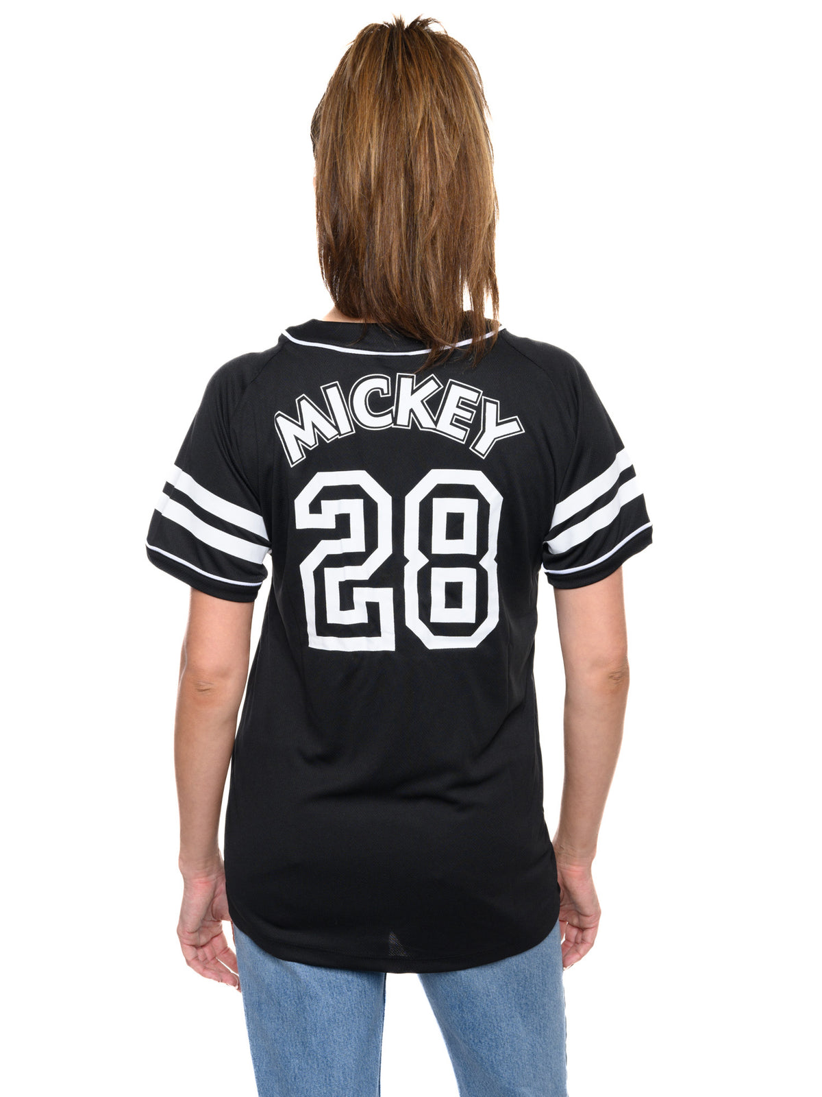 Women's Mickey Mouse Baseball Jersey Black Button Down Shirt (Size Small)