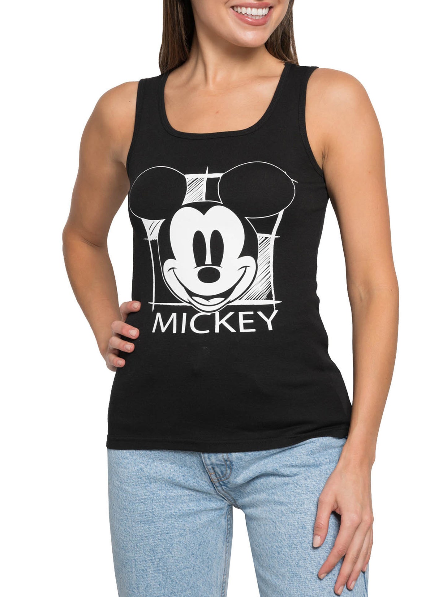 Juniors Women Mickey Mouse Tank Top Smiles & AOP Mickey Faces Leggings Black