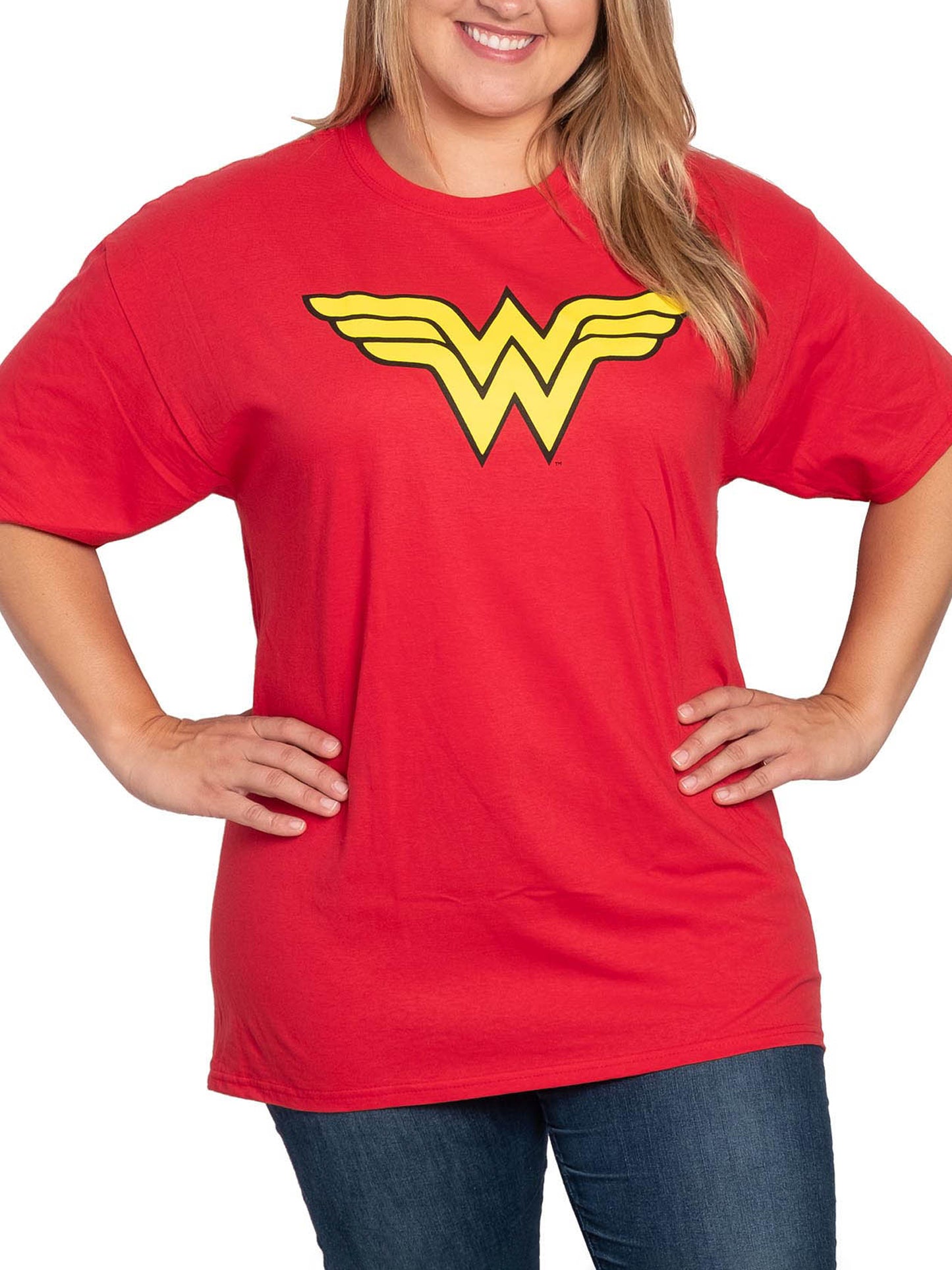 Women's Plus Wonder Woman T-Shirt Costume Tee Superhero Dress Up Red DC Comics