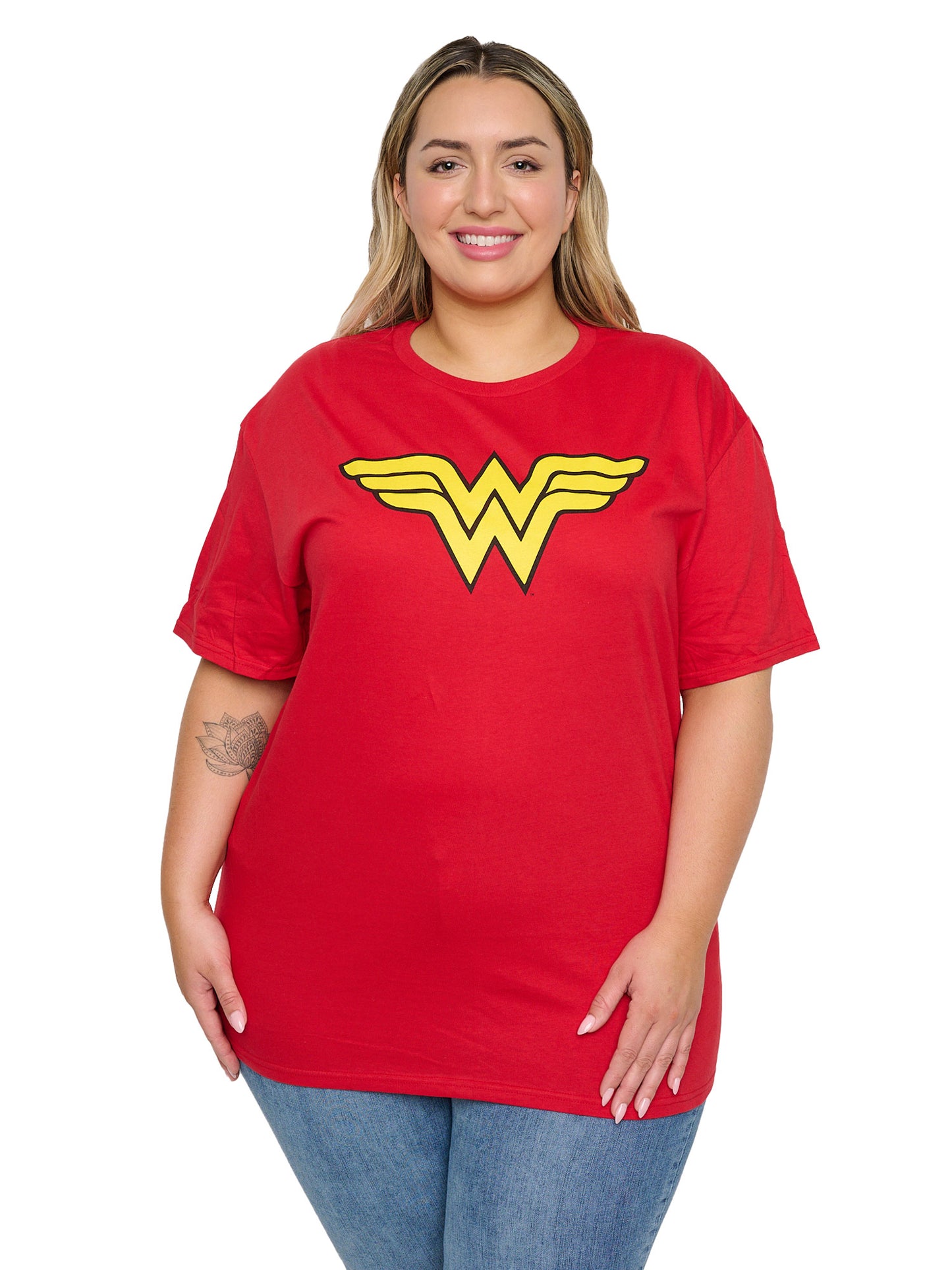 Women's Plus Wonder Woman T-Shirt Costume Tee Superhero Dress Up Red DC Comics