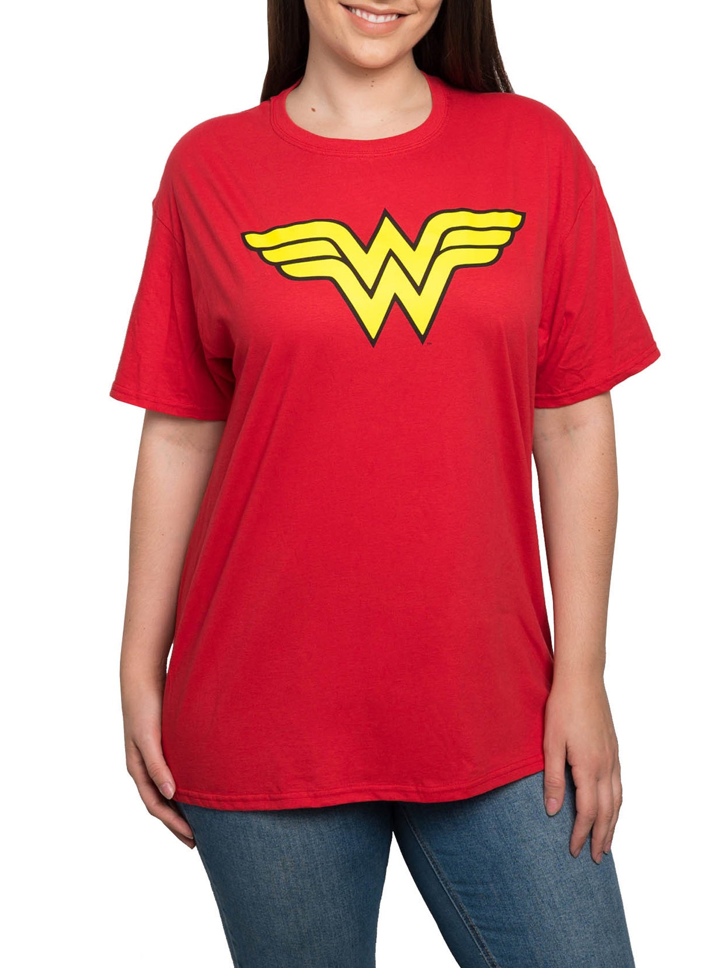 Women's Plus Wonder Woman T-Shirt Costume Tee Superhero Dress Up Red DC Comics