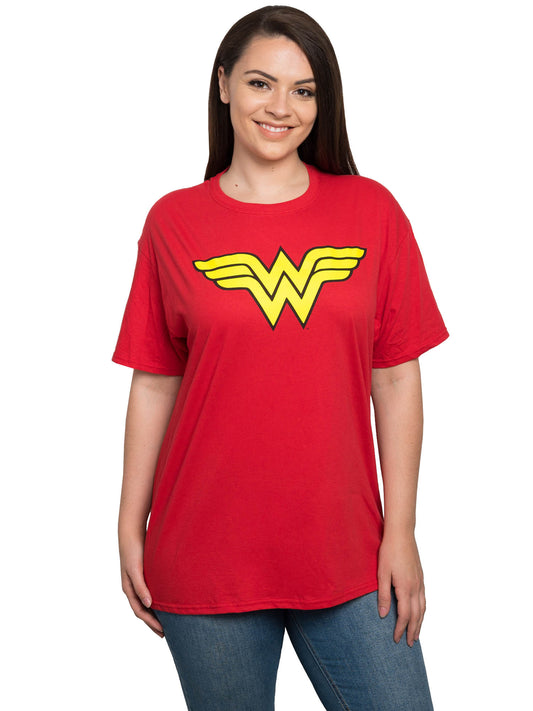 Women's Plus Wonder Woman T-Shirt Halloween Costume Tee Superhero Red DC Comics
