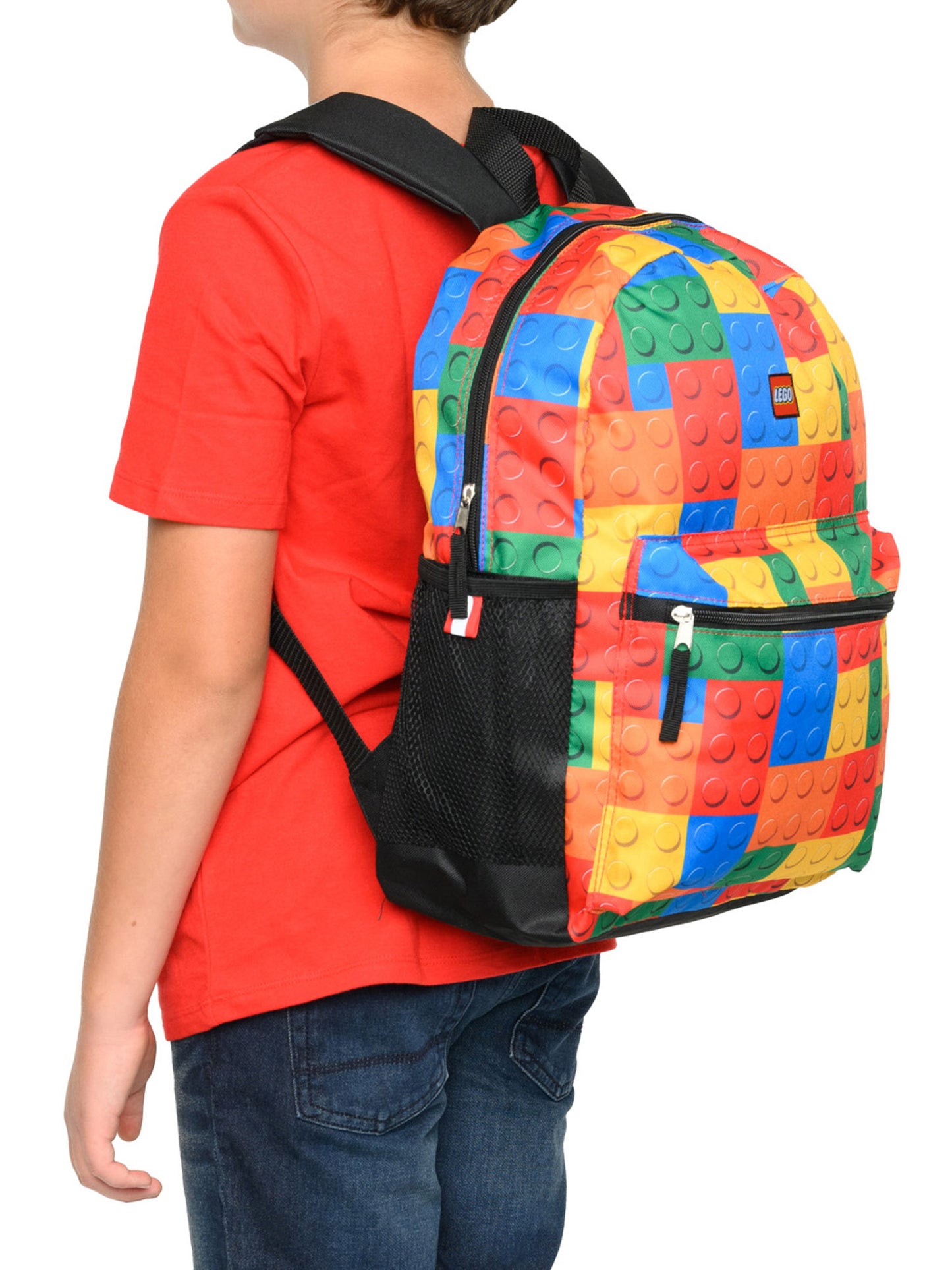 Lego Backpack 16" Multi-Color Bricks Bag Front & Side Hydration Pockets