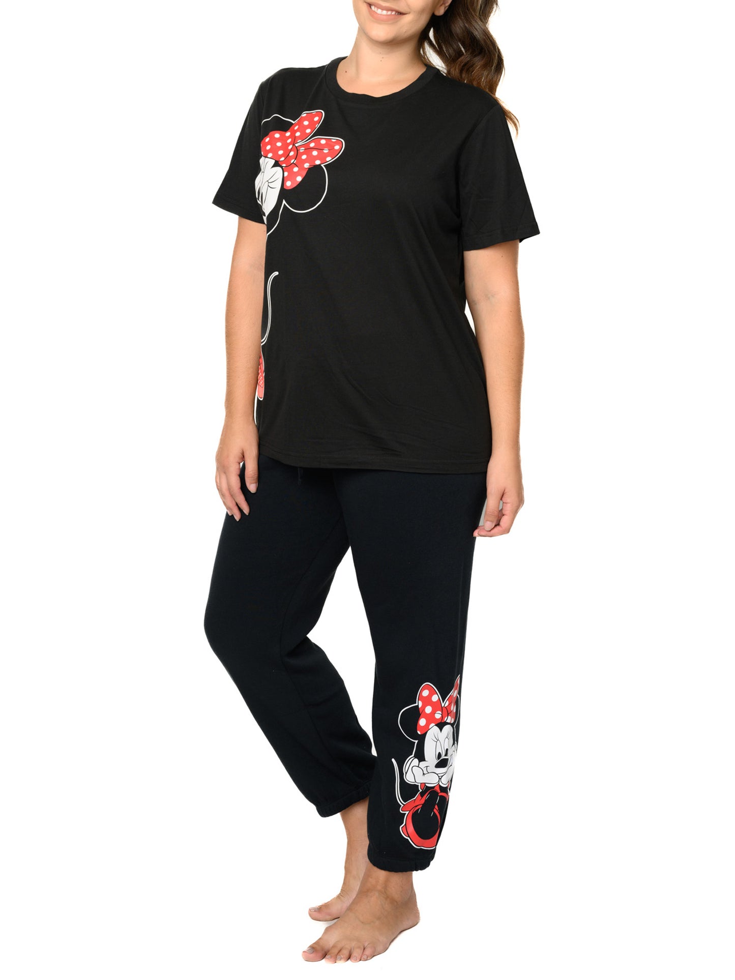Minnie Mouse Leaning T-Shirt Black & Jogger Pants Disney Pajama Set Womens Plus