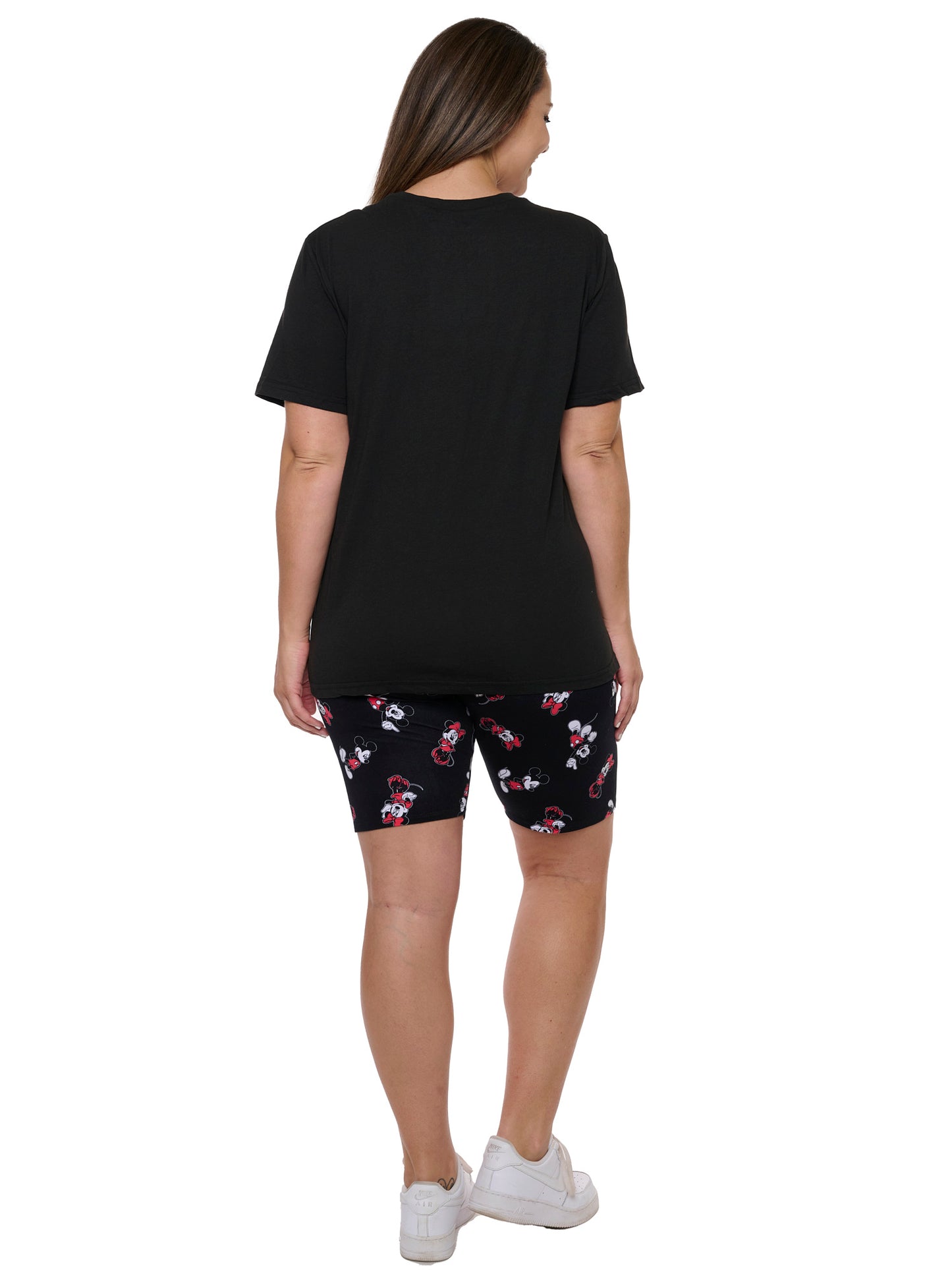 Women's Plus Minnie Mouse Tee & Bike Shorts 2-Piece Set Disney Mickey Black Red