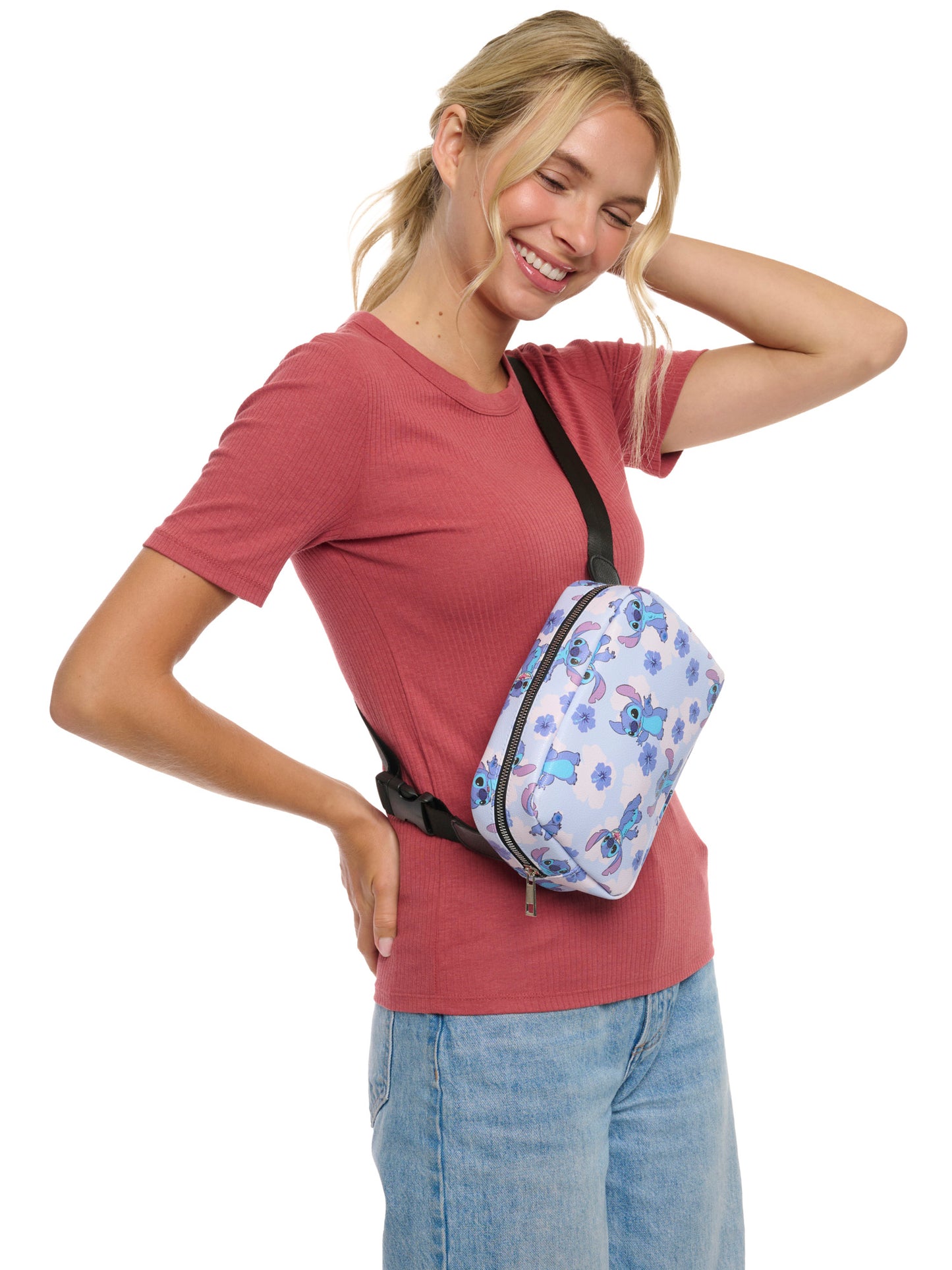 Disney Stitch Belt Bag Crossbody Fanny Pack Waist Bag Women's Floral Print Blue
