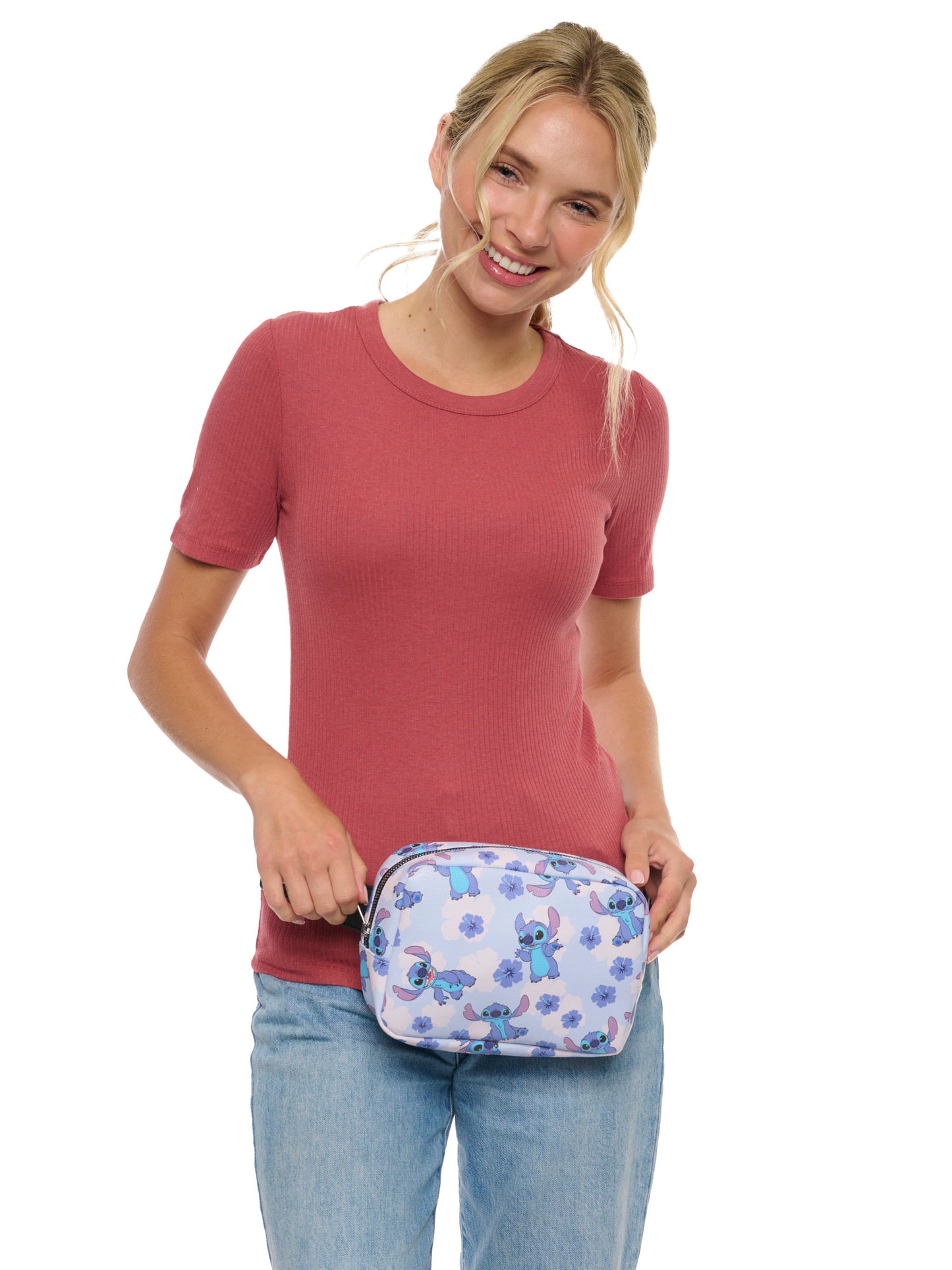 Disney Stitch Belt Bag Crossbody Fanny Pack Waist Bag Women's Floral Print Blue