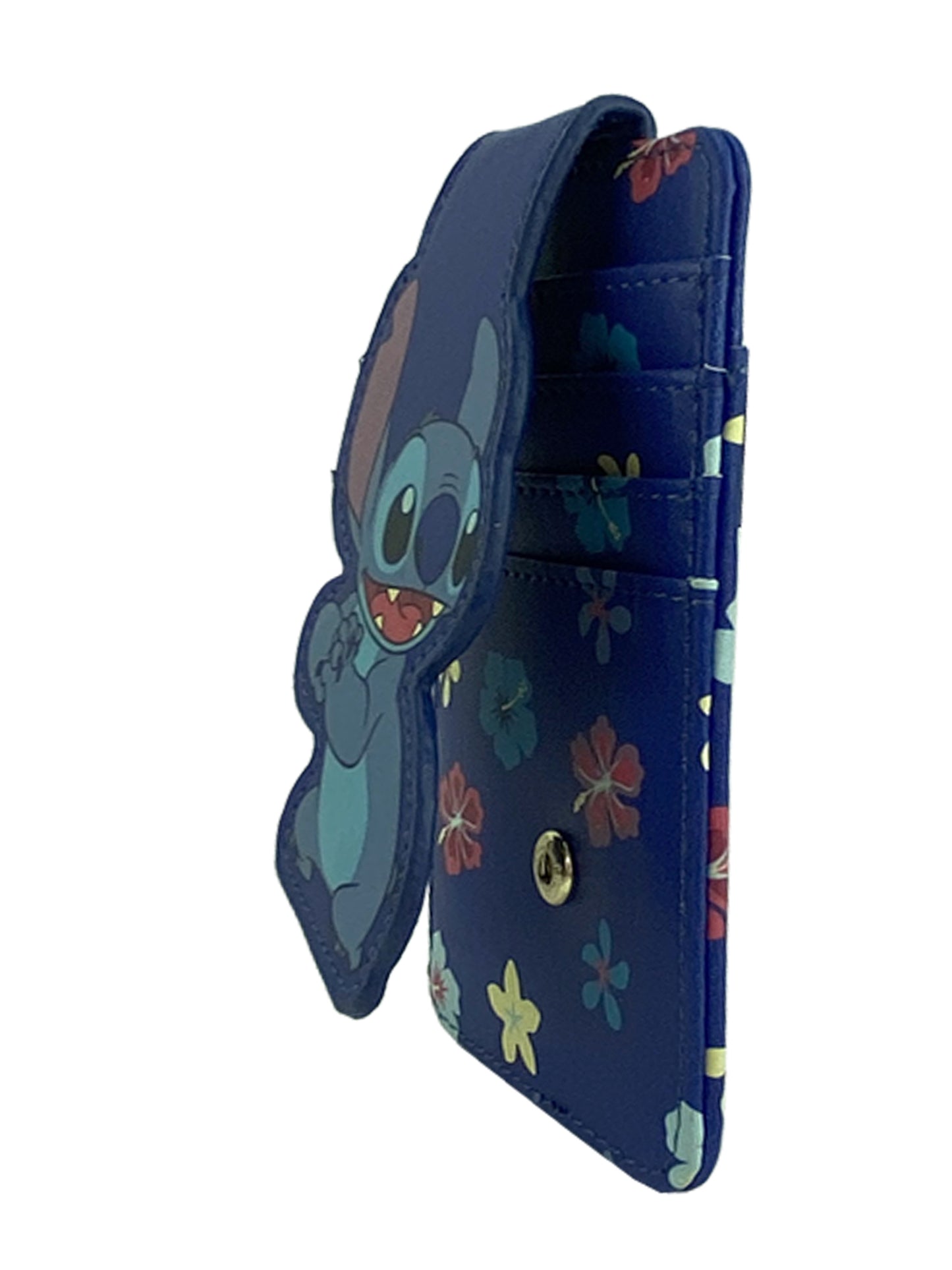 Womens Disney Stitch Card Holder Wallet Hawaiian Flowers Button Snap Closure