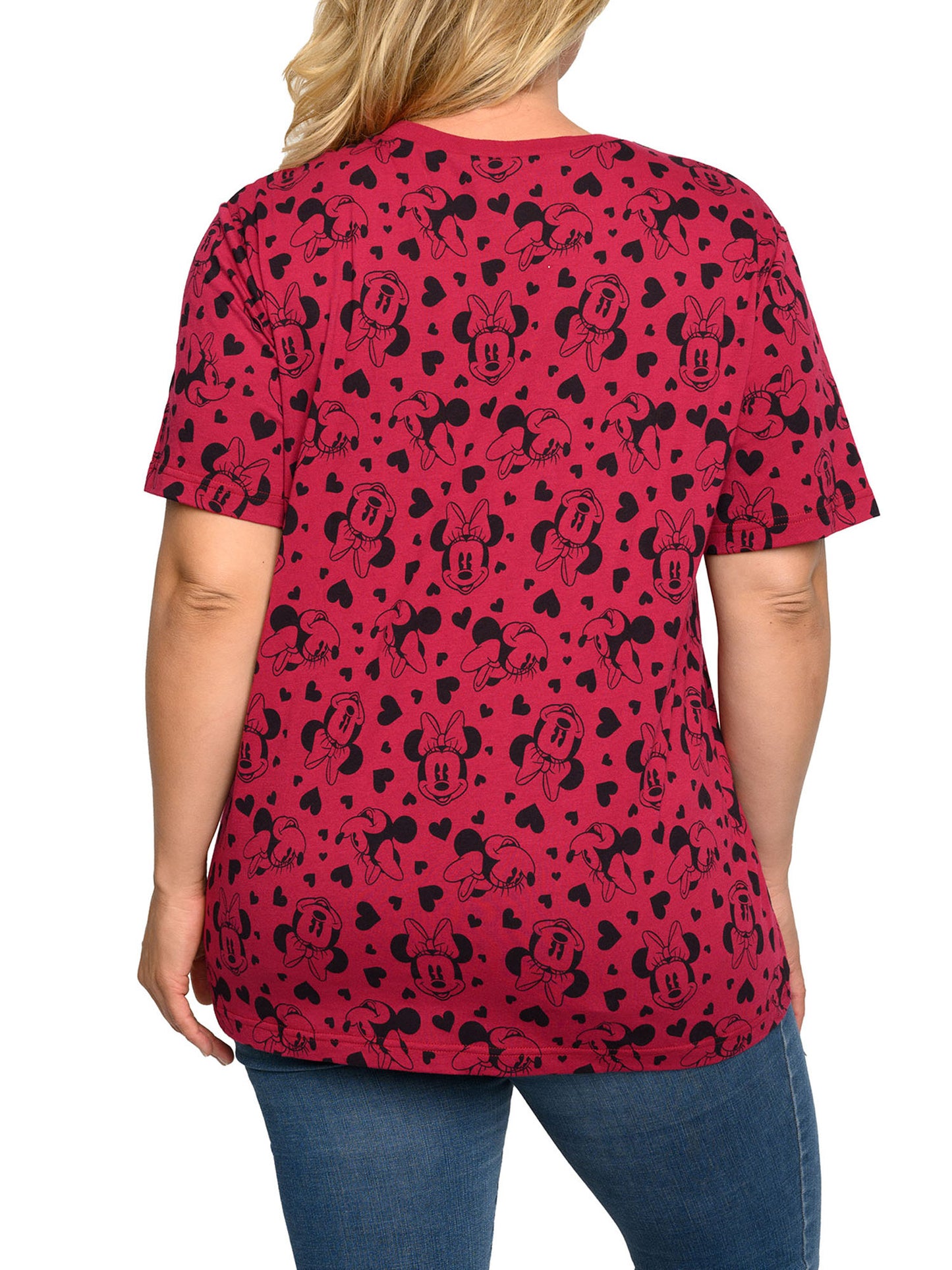 Women's Plus Size Minnie Mouse T-Shirt Hearts All-Over Hearts Print Red Tee