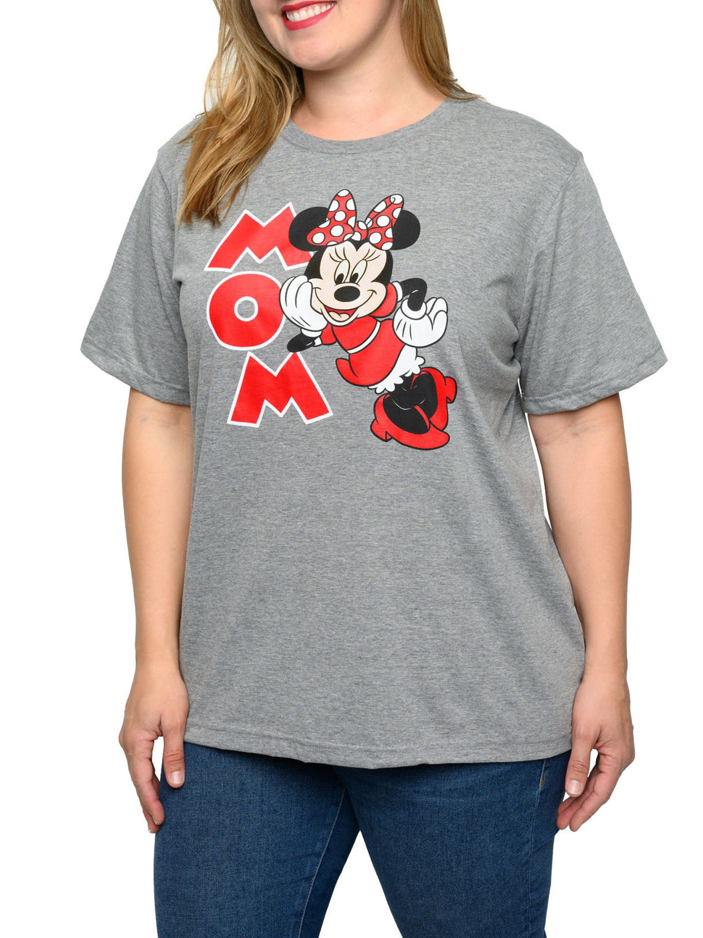 Minnie Mouse Mom T-Shirt Short Sleeve Disney Women's Plus Size Gray Red