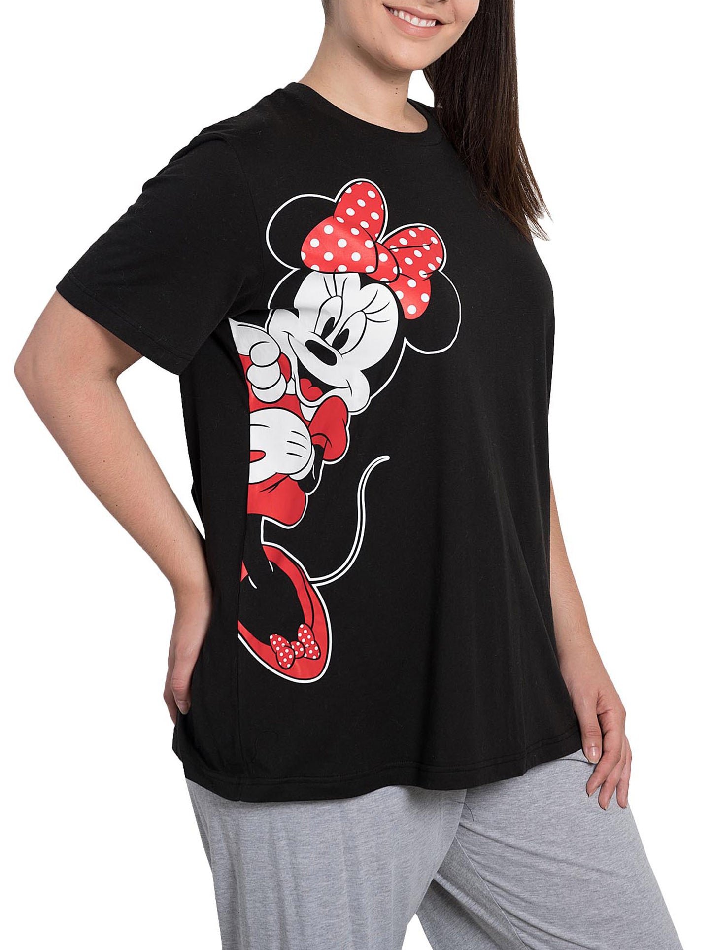 Minnie Mouse Leaning T-Shirt Black & Jogger Pants Disney Pajama Set Womens Plus