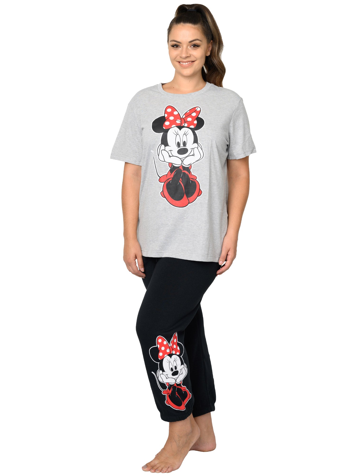 Minnie Mouse Sitting T-Shirt Gray Jogger Pants Disney Womens