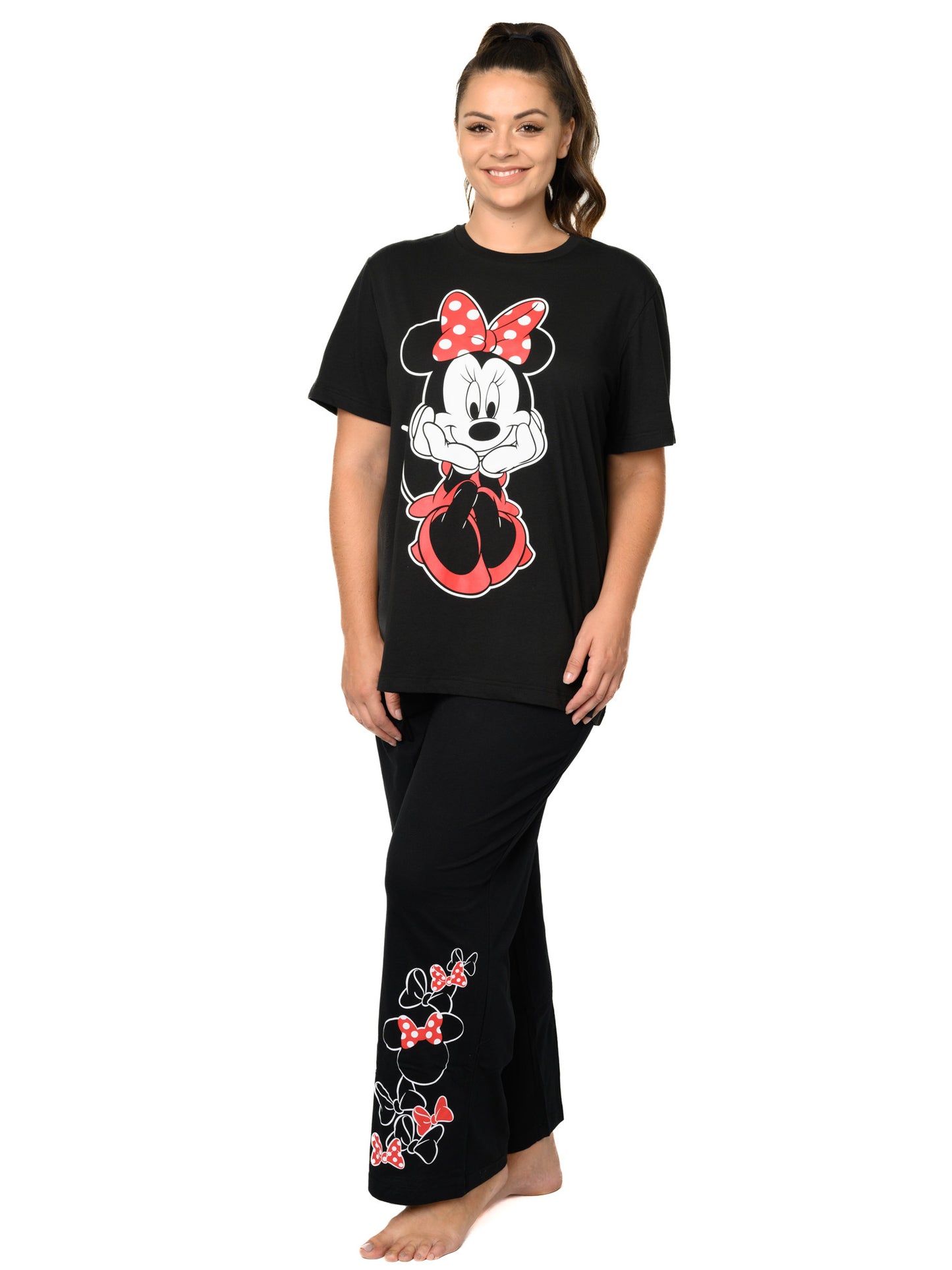 Women's Plus Size Minnie Mouse Sitting T-Shirt & Lounge Pants Black 2-Piece Set