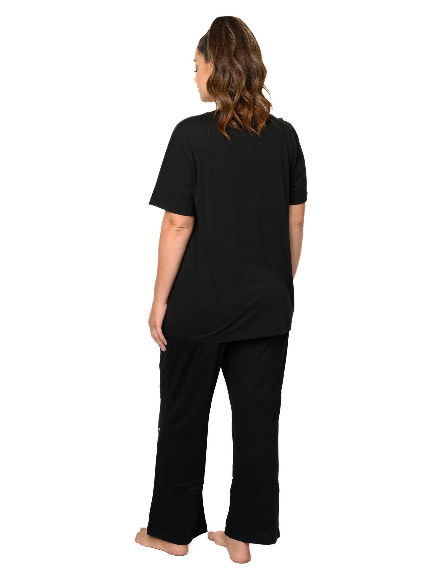 Women's Plus Size Minnie Mouse Sitting T-Shirt & Lounge Pants Black 2-Piece Set