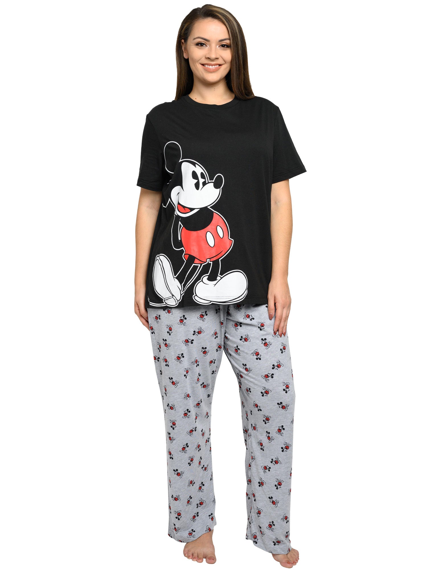 Disney Womens Plus Size Mickey Mouse T-Shirt Pajama Pants Lounge Wear  Black