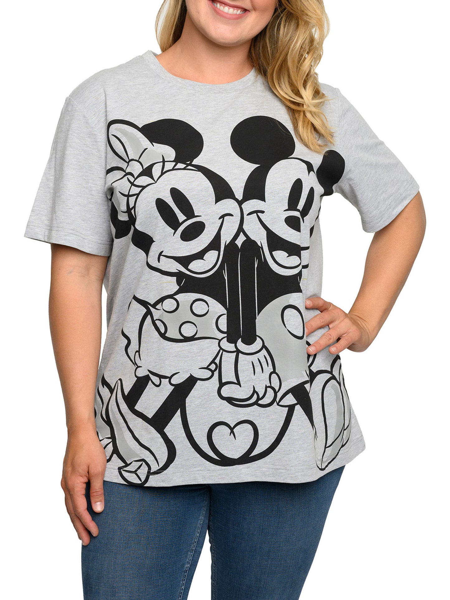 Mickey & Minnie Mouse T-Shirt Gray Back To Back Women's Plus Size Disney
