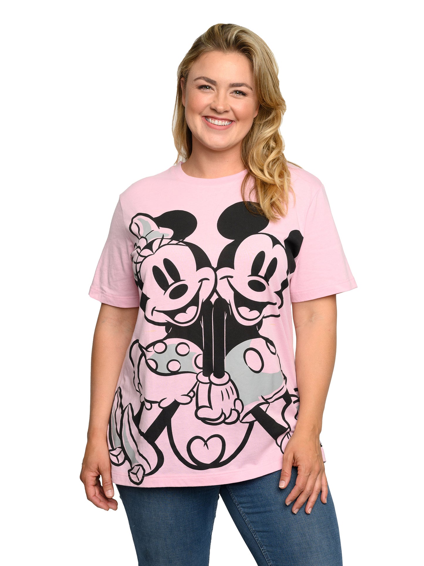Disney Plus Size Women's Mickey & Minnie Mouse T-Shirt Pink Back To Back
