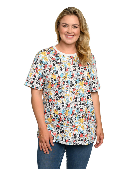 Womens Plus Size Mickey Minnie Mouse Pluto Goofy T-Shirt Disney All-Over Print
