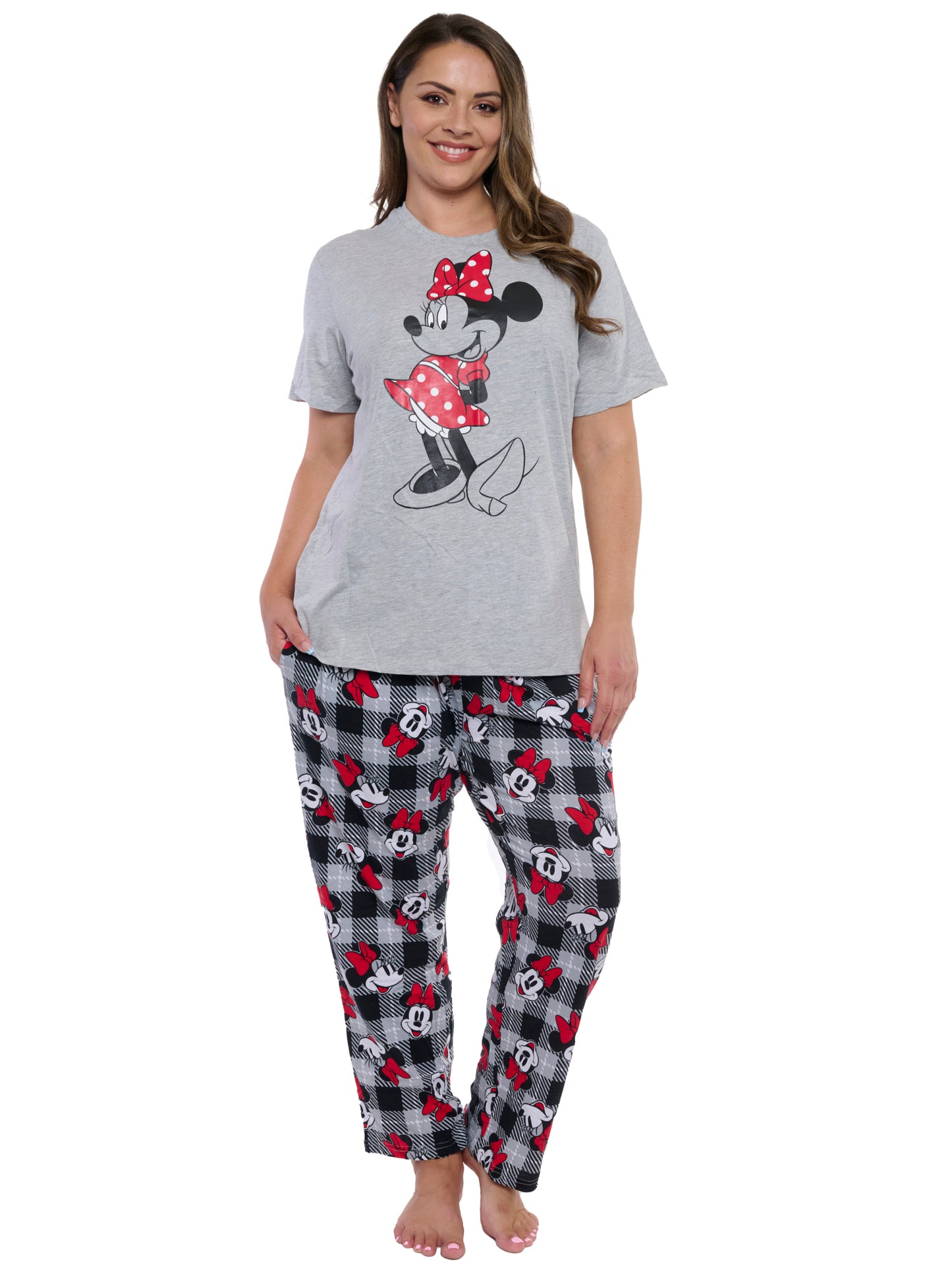 Women's Plus Minnie Mouse Gray T-Shirt & Pants 2-Piece Pajama Set Sleepwear