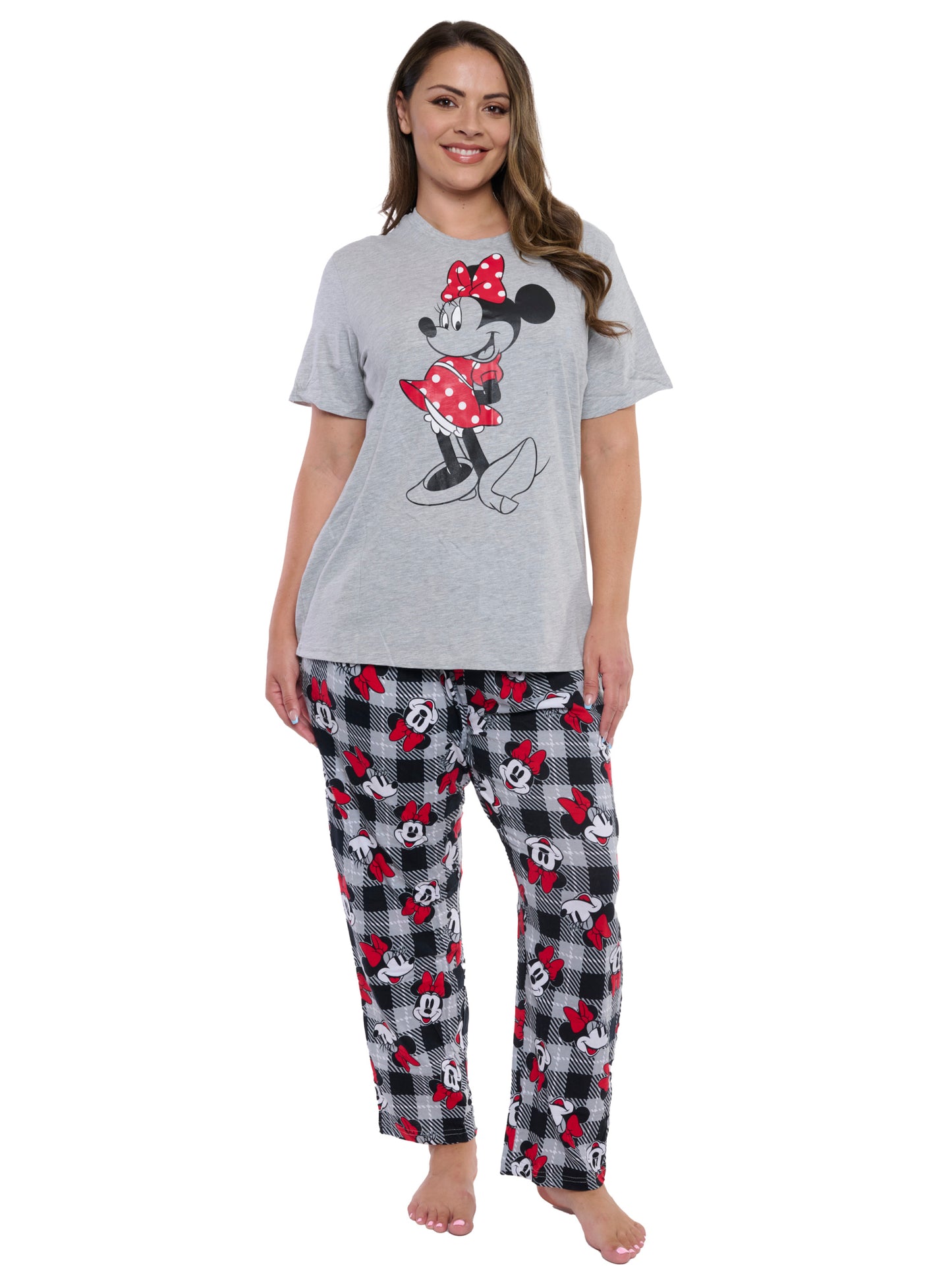 Women's Plus Minnie Mouse Gray T-Shirt & Pants 2-Piece Pajama Set Sleepwear