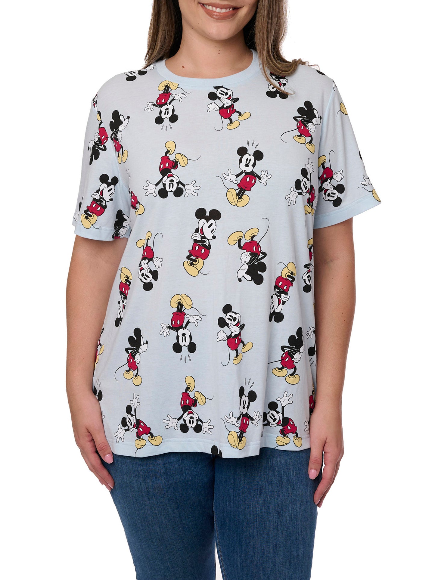 Women's Plus Size Disney Mickey Mouse T-Shirt All-Over Print Blue Cotton Poly