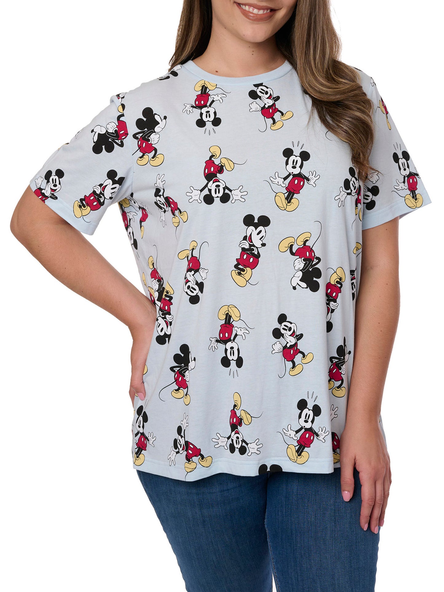 Women's Plus Size Disney Mickey Mouse T-Shirt All-Over Print Blue Cotton Poly