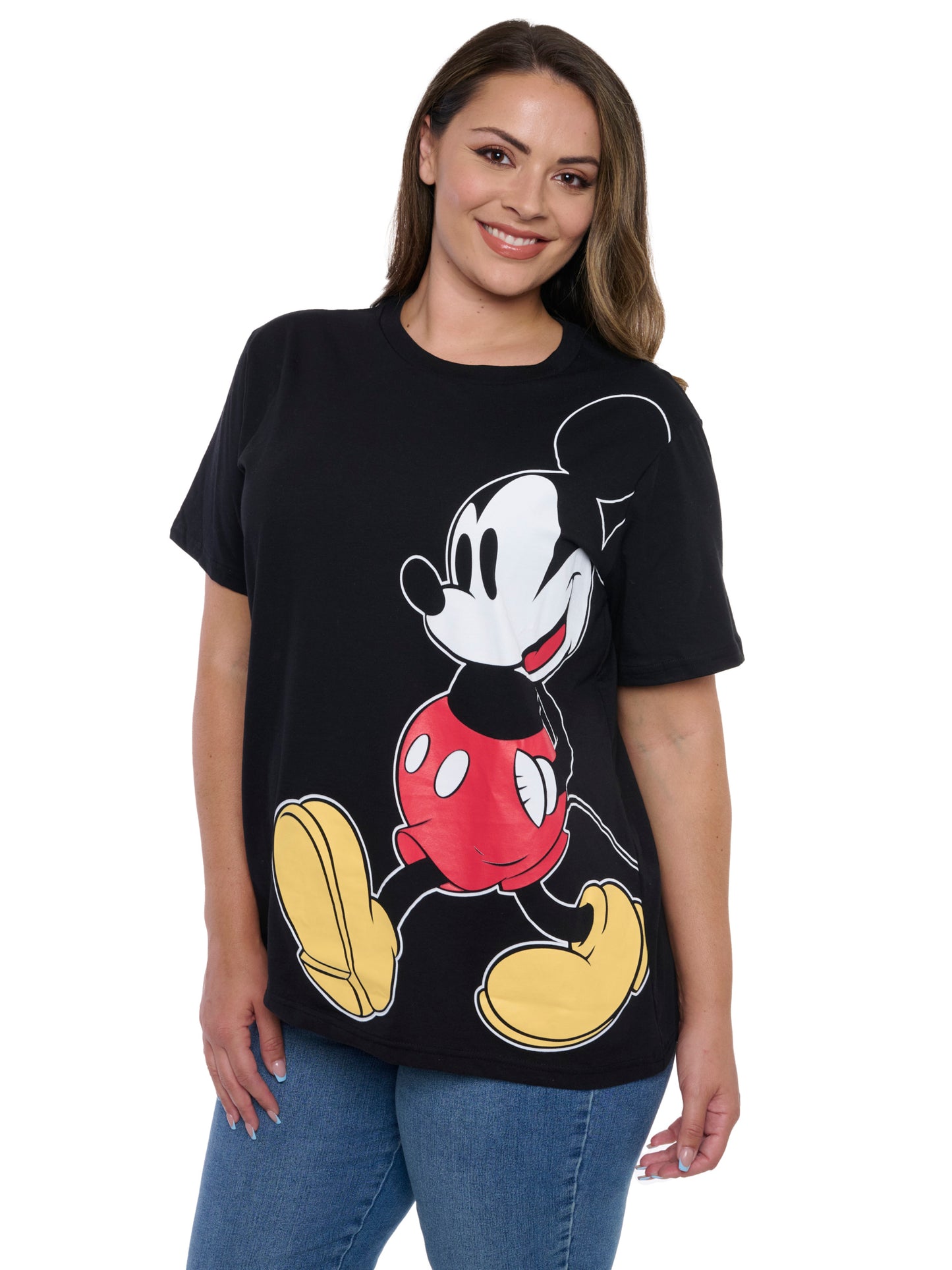 Womens Plus Size Disney Mickey Mouse T-Shirt Short Sleeve Side Leaning Black