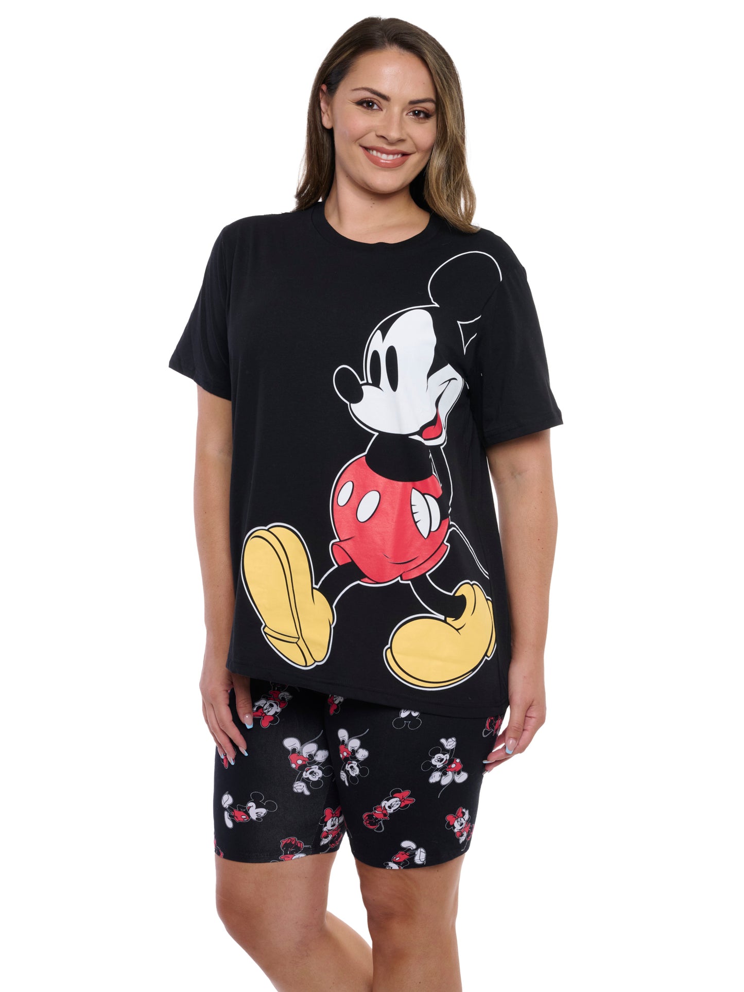 Women's Plus Mickey Mouse T-Shirt & Bike Shorts 2-Piece Set Disney