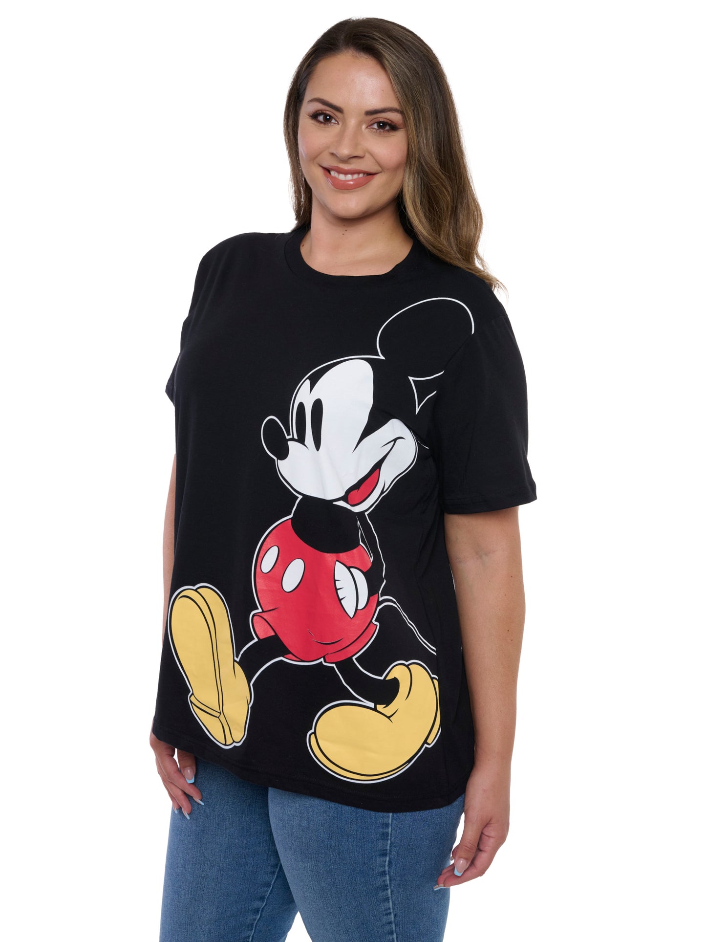 Womens Plus Size Disney Mickey Mouse T-Shirt Short Sleeve Side Leaning Black