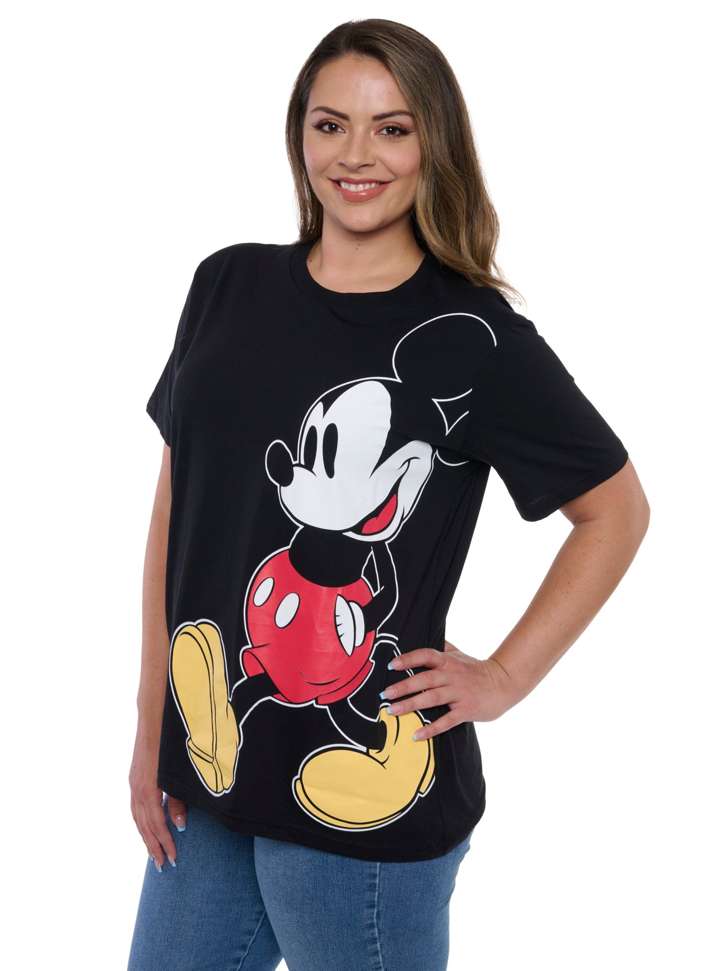 Womens Plus Size Disney Mickey Mouse T-Shirt Short Sleeve Side Leaning Black