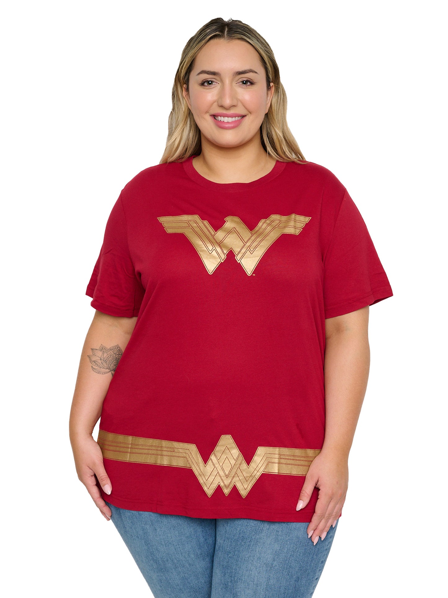Women's Plus Size Wonder Woman Costume T-Shirt Red Gold Dress Up Tee DC Comics
