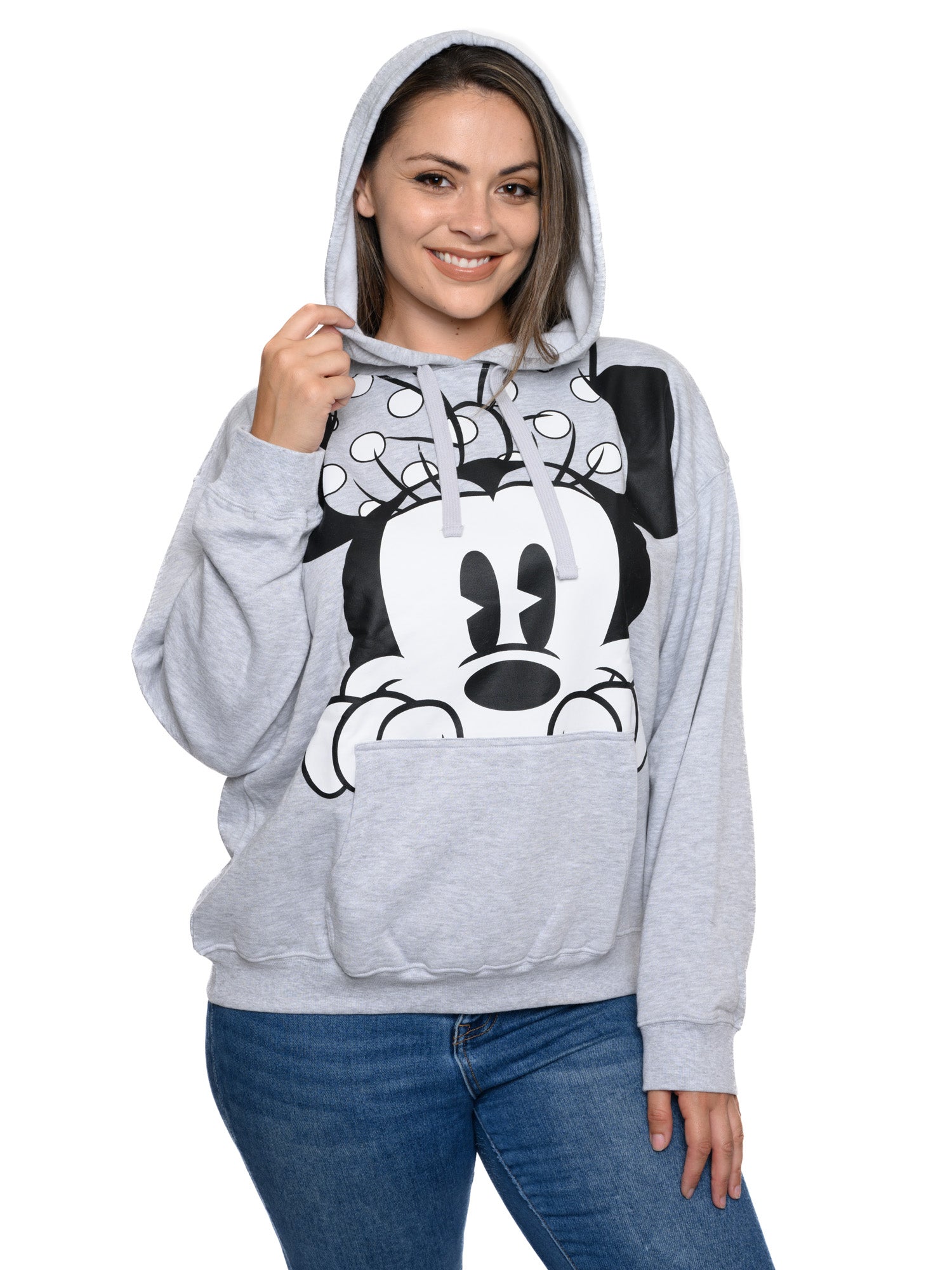 Disney Minnie Mouse Hoodie Sweatshirt Peeking Front Pocket Gray