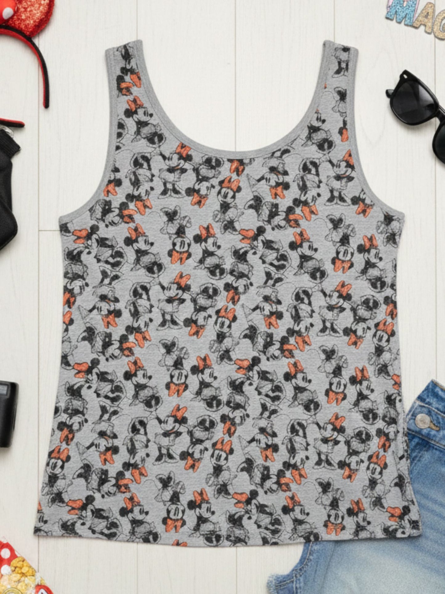 Disney Minnie Mouse Women's Plus Size All-Over Print Tank Top, Gray (Size 5X)