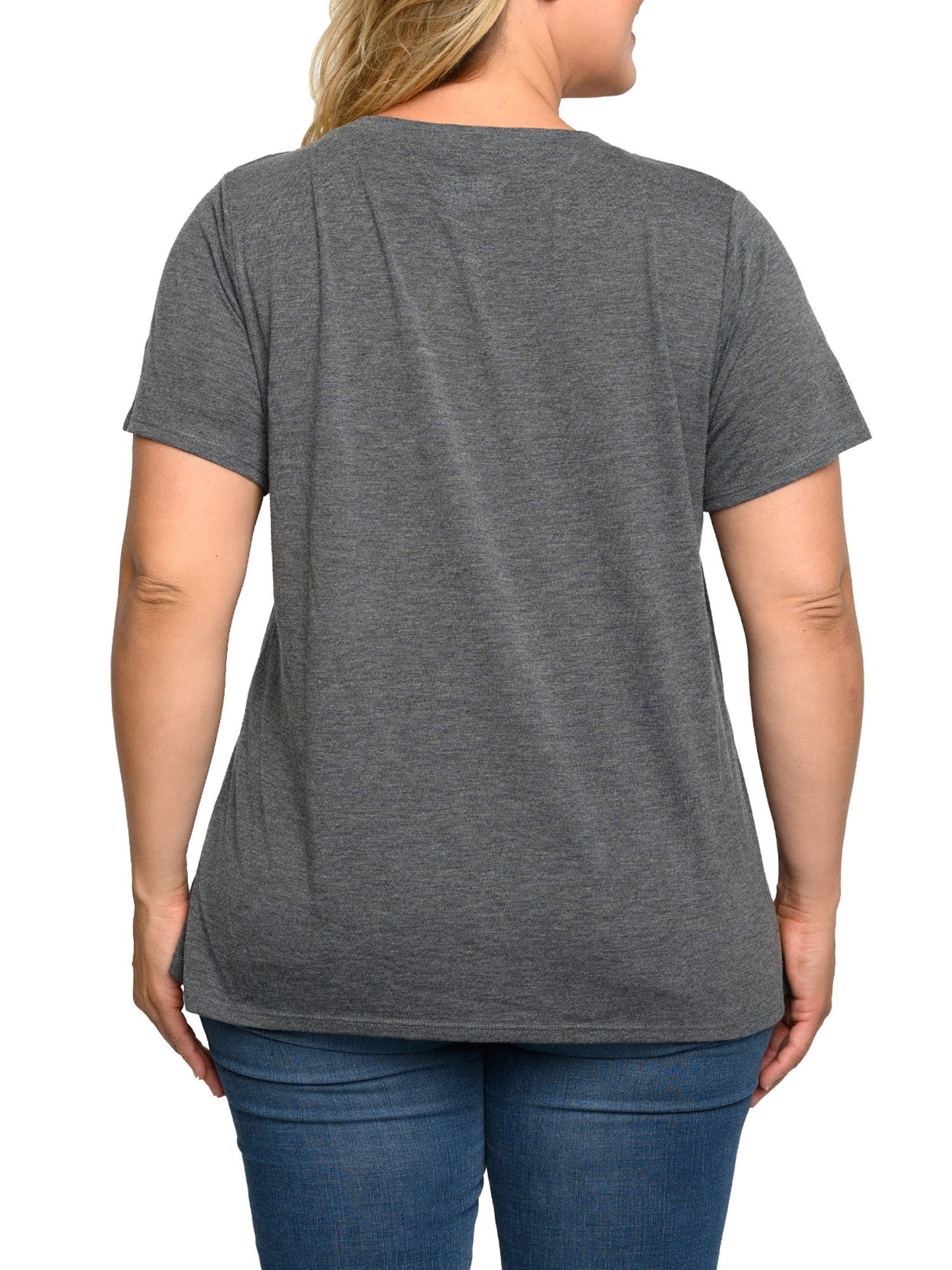 Plus Size Women's Beatles T-Shirt Come Together V-Neck Band Tee Charcoal Gray