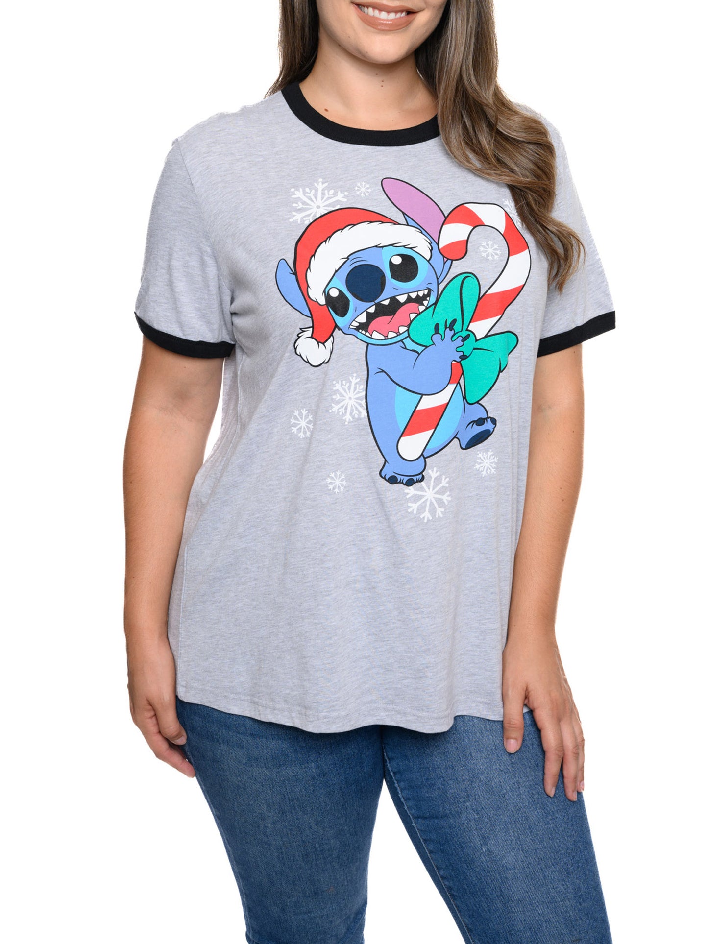 Disney Women's Lilo & Stitch T-Shirt Christmas Holiday Ringer Women's Plus Size