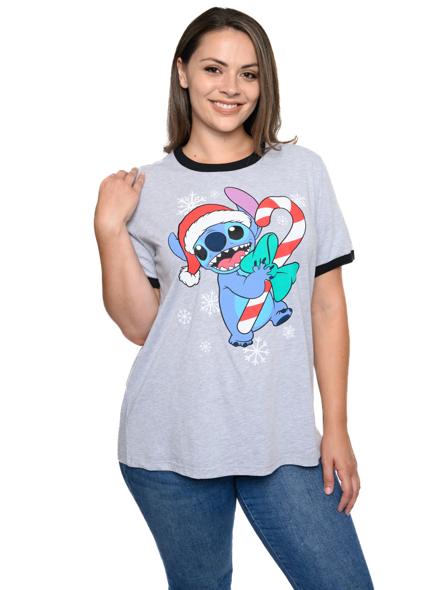 Disney Women's Lilo & Stitch T-Shirt Christmas Holiday Ringer Women's Plus Size