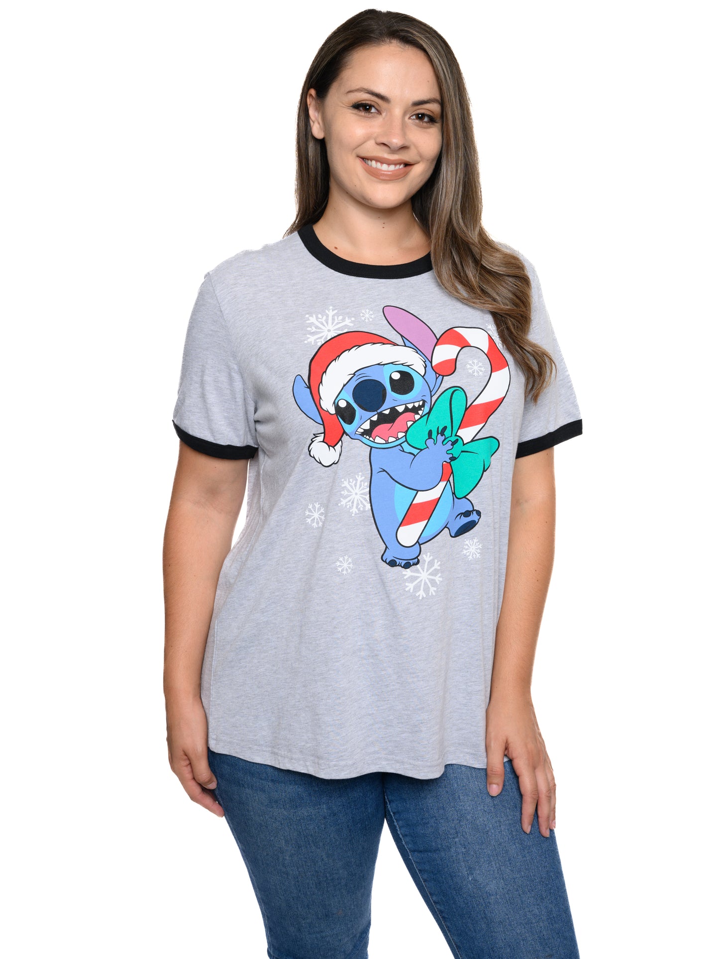 Disney Women's Lilo & Stitch T-Shirt Christmas Holiday Ringer Women's Plus Size