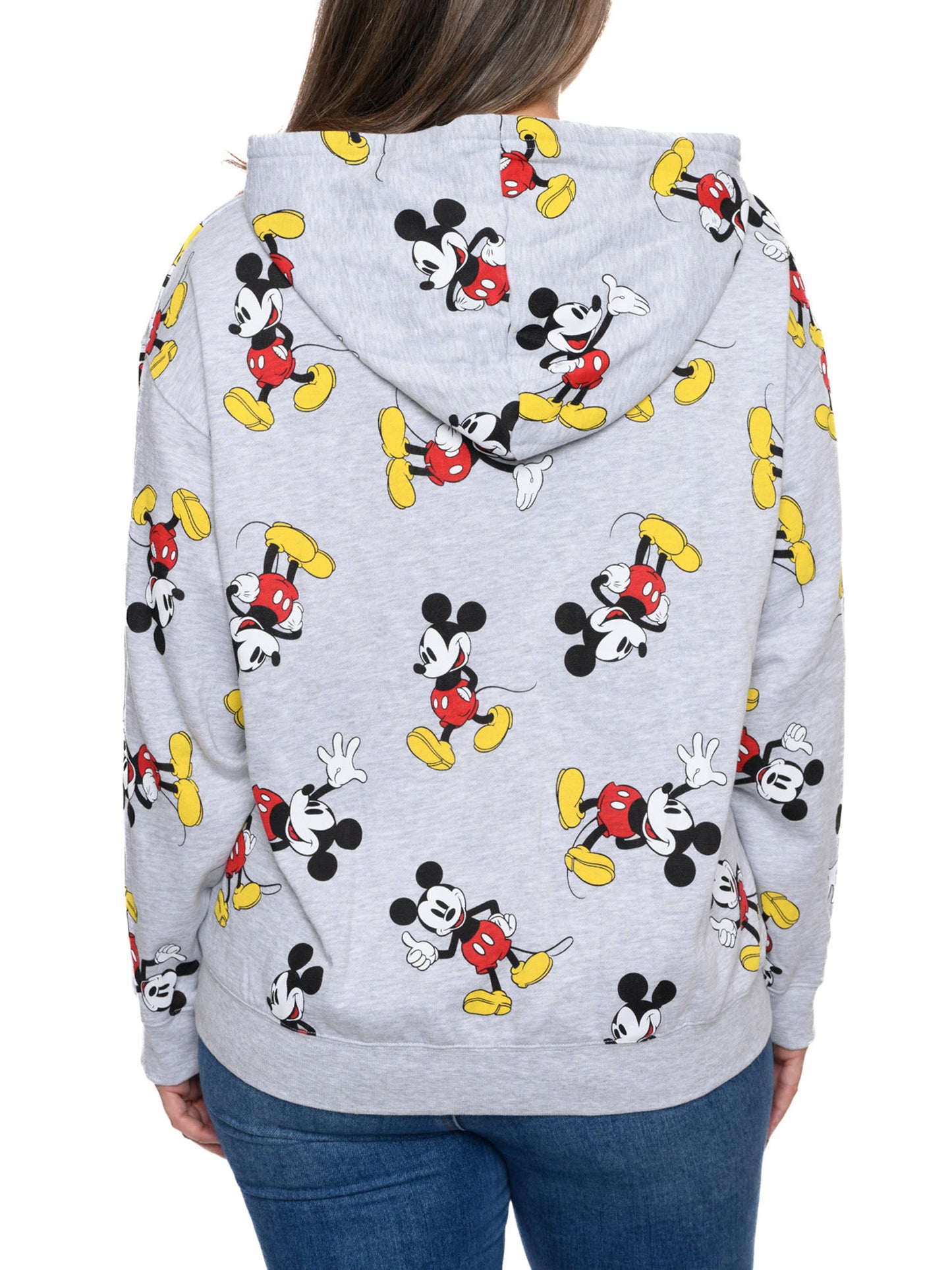 Disney Women's Plus Mickey Mouse Sweatshirt Hoodie Zippered All-Over Print Gray