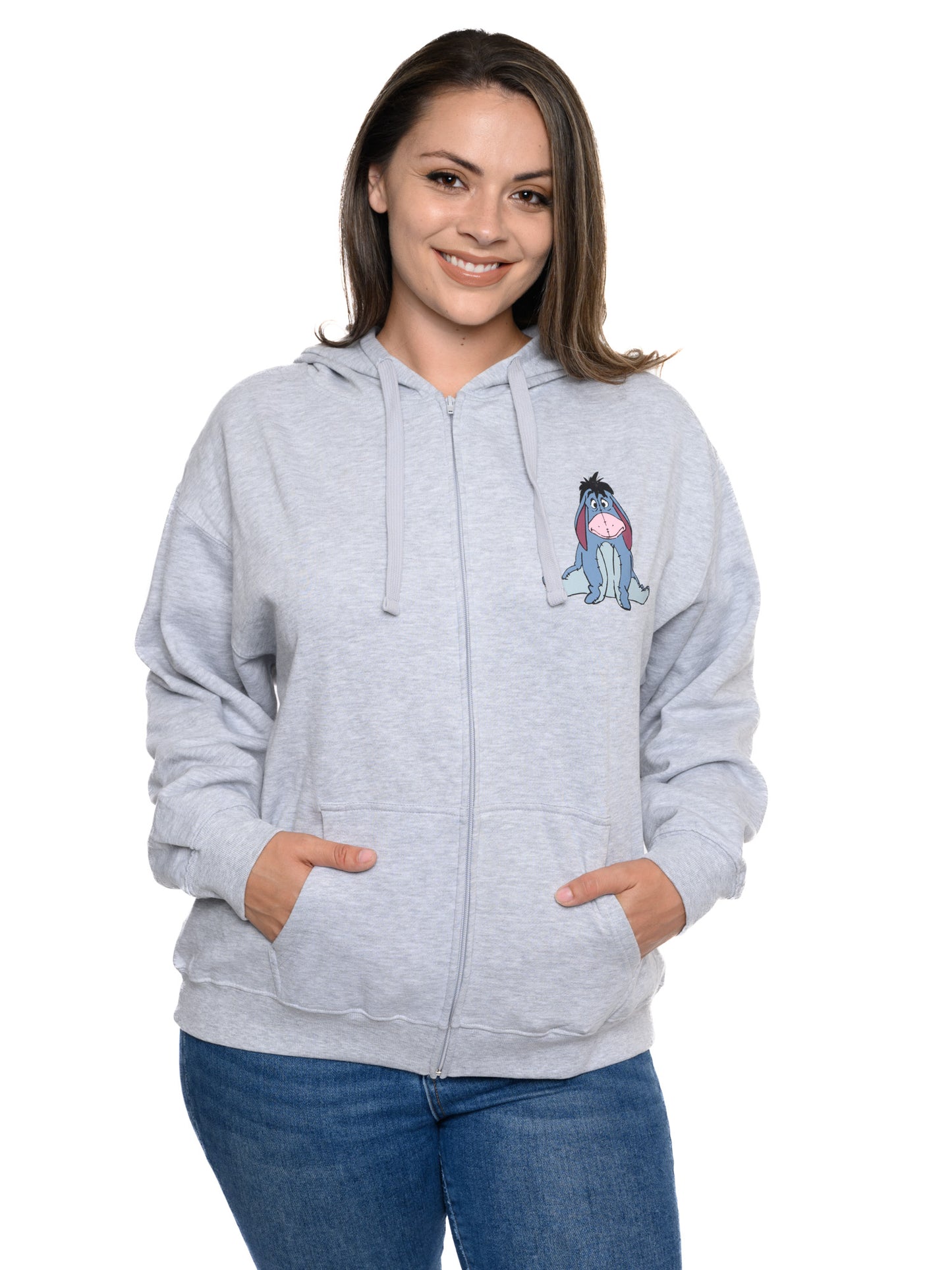 Eeyore Winnie The Pooh Tigger Hoodie Sweatshirt Zippered Gray Womens Plus Size